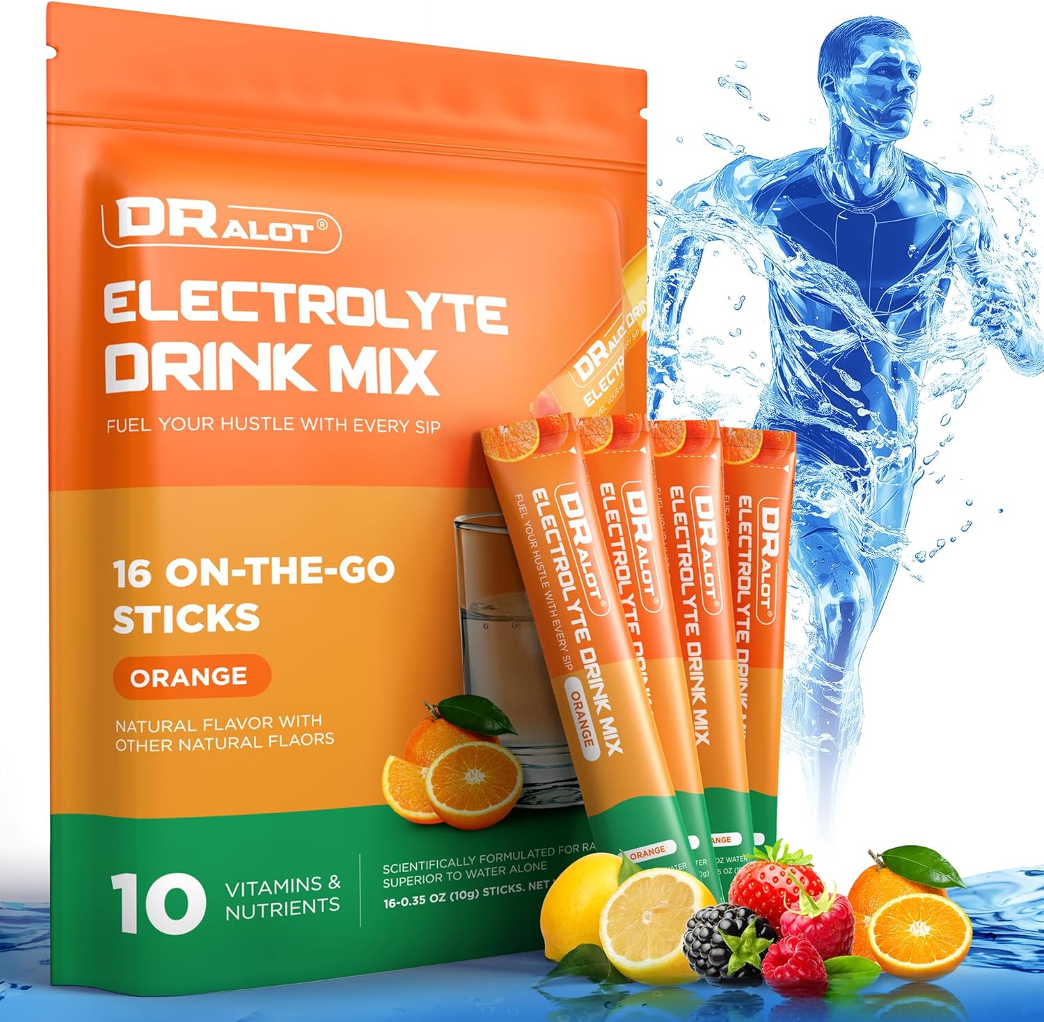 Dralot Electrolytes Powder Packets - Rapid Hydration & Recovery, Sugar-Free, Keto-Friendly, All-Natural, Vegan, Non-GMO - 16 Sticks Variety Pack