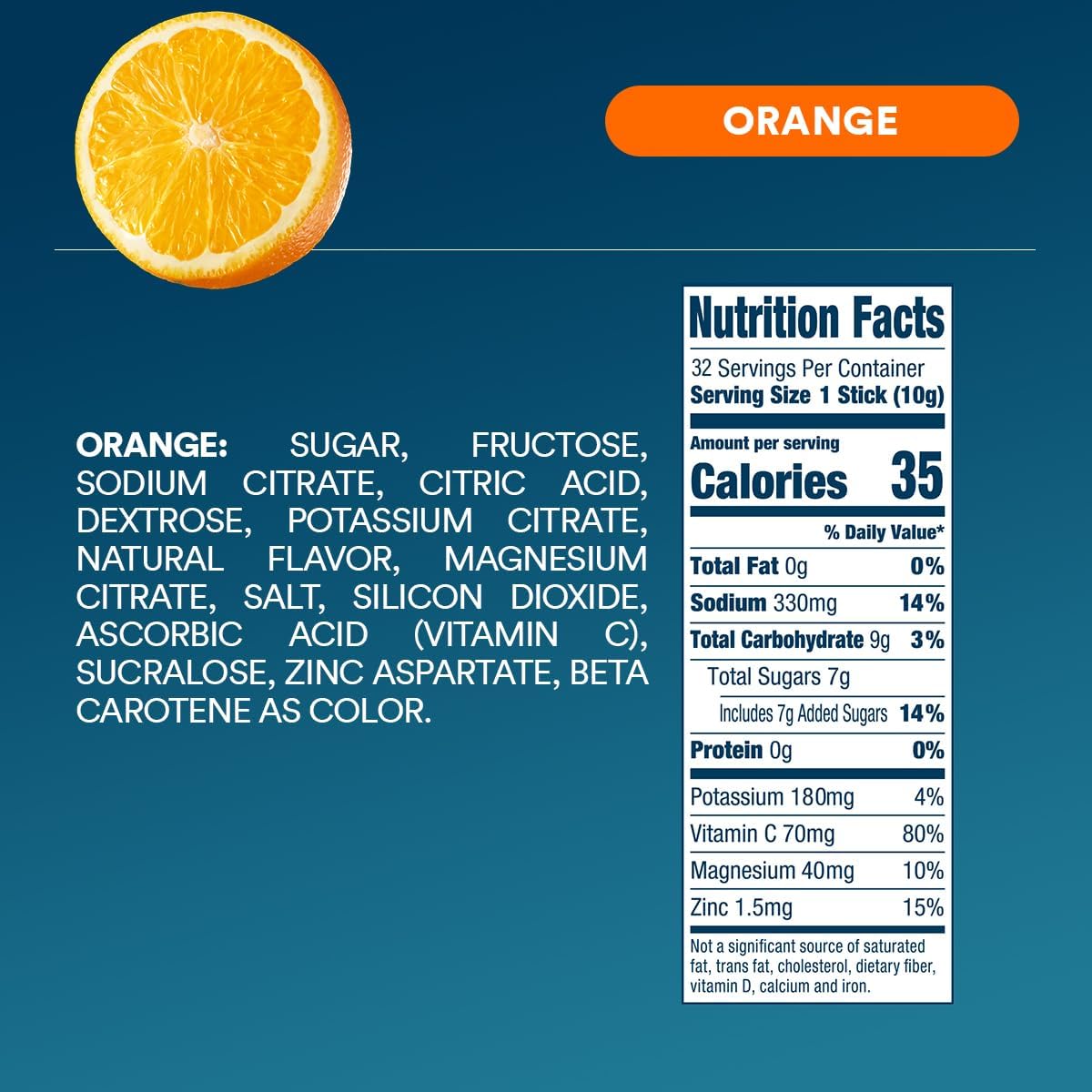 DripDrop Hydration Orange Electrolyte Drink Mix Powder Packets - 32 Single Serve Sticks | Non-GMO, Gluten Free, Vegan