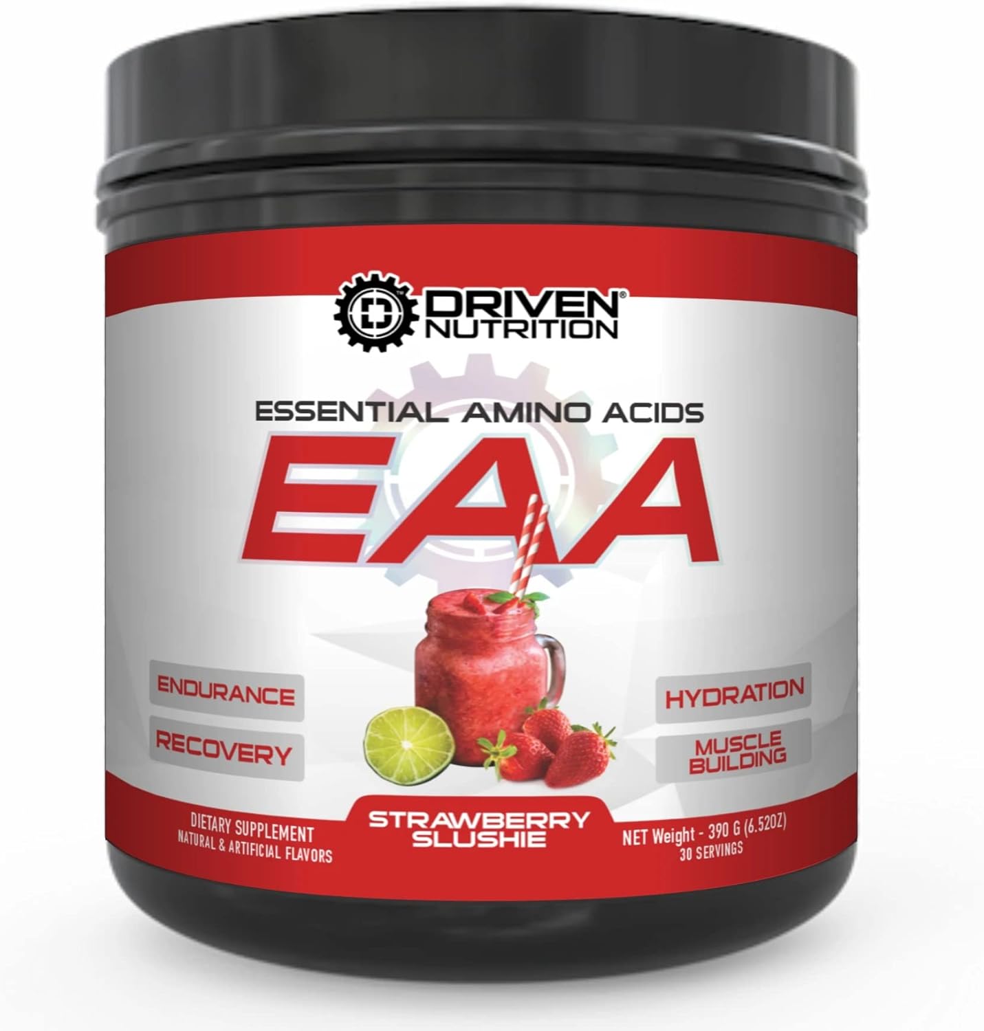 Driven Nutrition EAA Essential Amino Acid & Hydration Supplement - Full Spectrum BCAA Protein Blend for Muscle Repair & Growth - Strawberry Slushie, 30 Servings