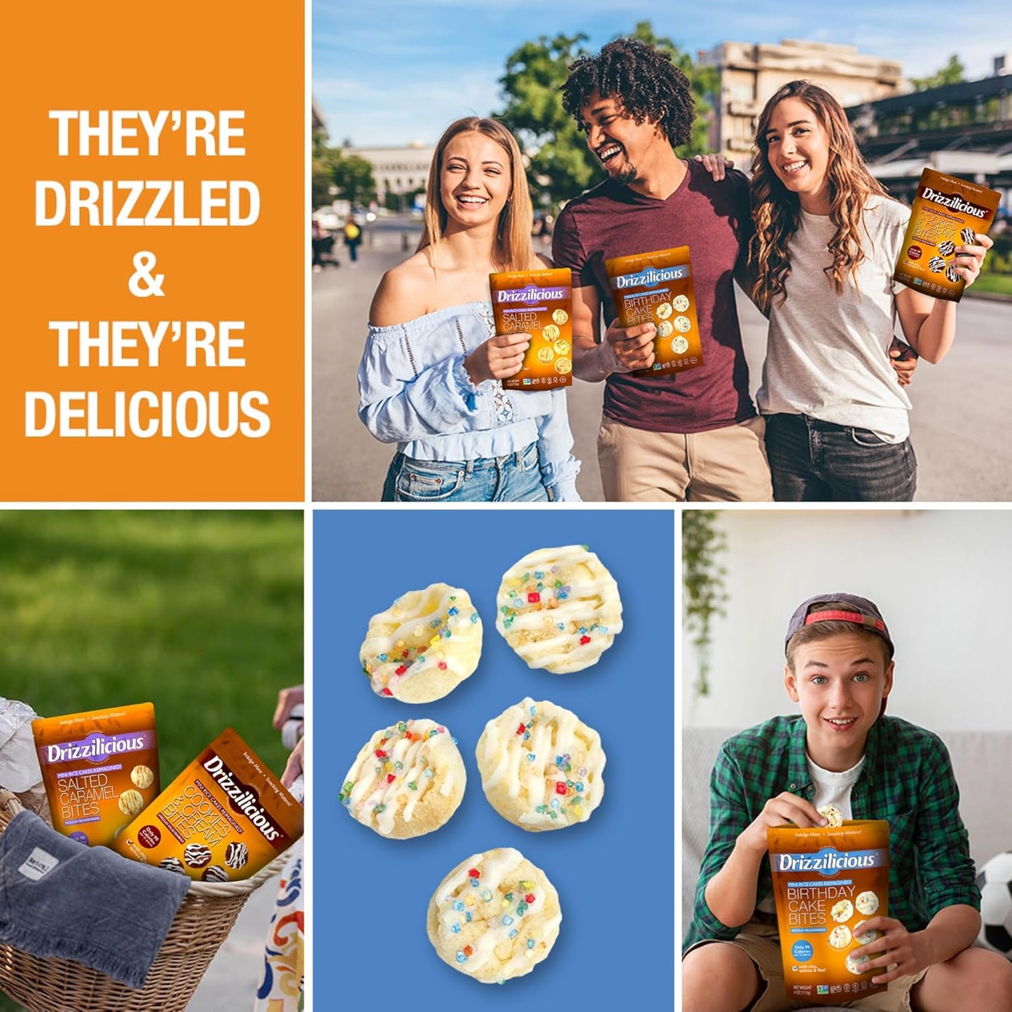 Drizzilicious Birthday Cake Mini Rice Cakes - Healthy Snack for Adults & Kids, Flavored Rice Crisps, Vegan & Gluten-Free - 4 oz (Pack of 6)