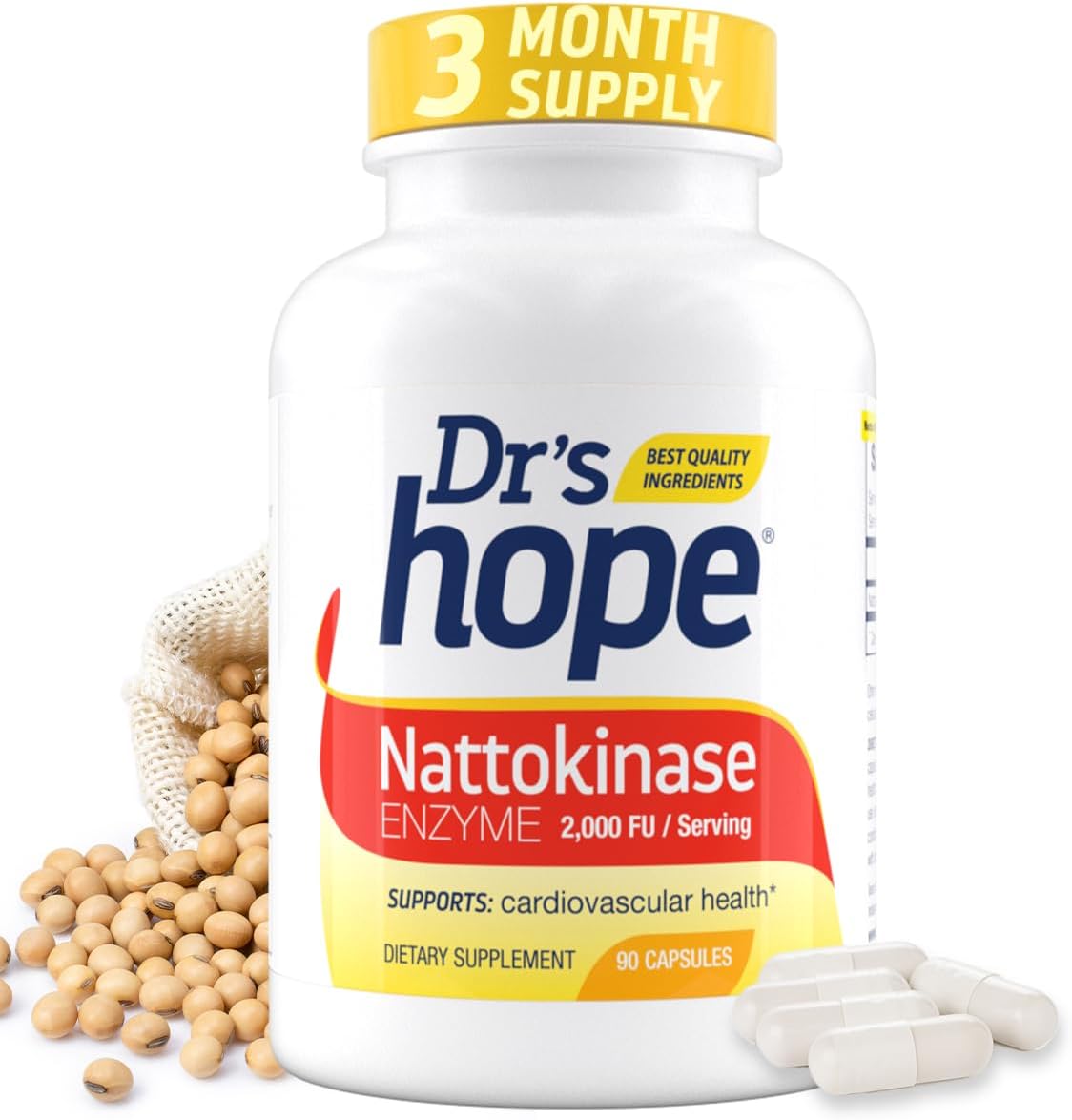 Dr’s Hope Nattokinase 2000 FU Capsules - Cardiovascular Support Supplement for Healthy Blood Circulation - Non-GMO, Gluten-Free, 90 Veggie Caps - USA Made