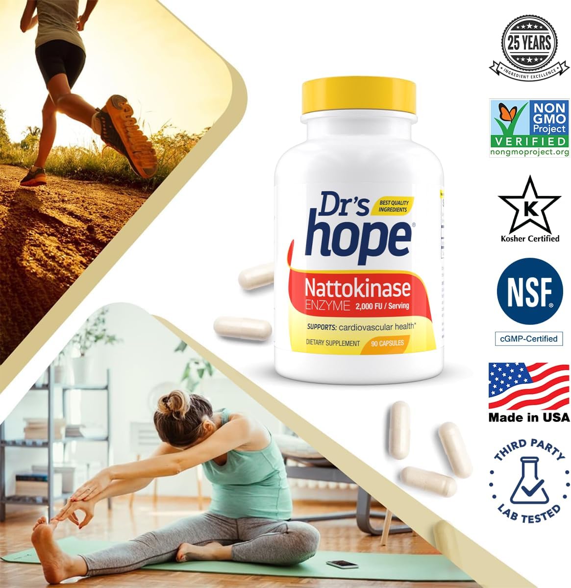 Dr’s Hope Nattokinase 2000 FU Capsules - Cardiovascular Support Supplement for Healthy Blood Circulation - Non-GMO, Gluten-Free, 90 Veggie Caps - USA Made