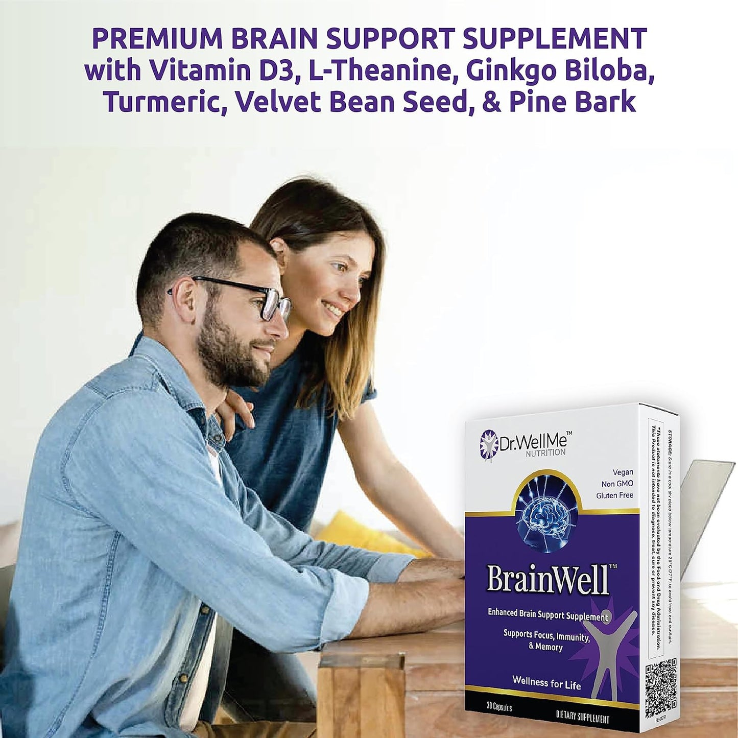 Dr.WellMe Nootropic Brain Booster Supplement with Turmeric & Ginkgo Biloba - Memory, Focus & Cognitive Health Support - Vegan Capsules (30 Count)