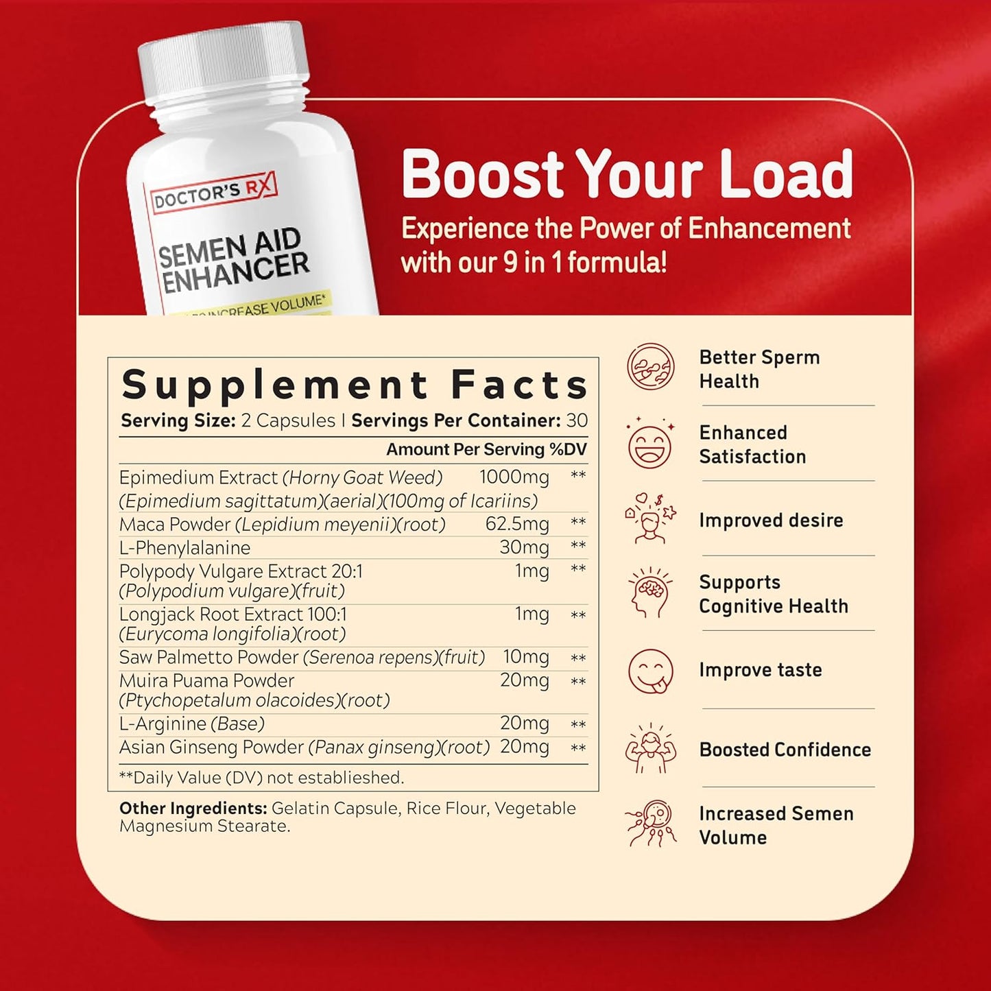 DRX Semen Volume Booster with Maca & Muira Puama | Enhance Desire, Mood, Energy | Natural & Safe Supplement - 60 Capsules