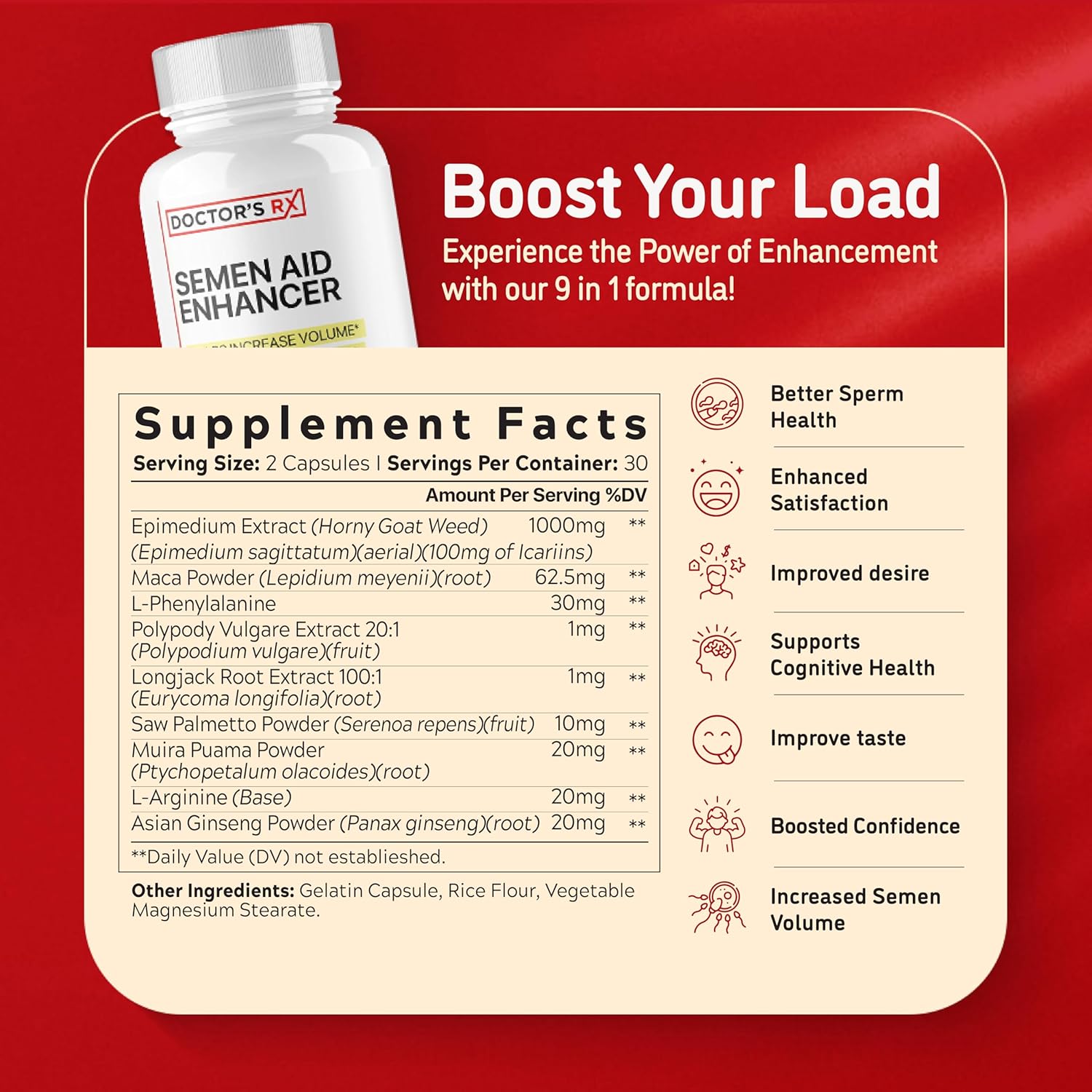 DRX Semen Volume Booster with Maca & Muira Puama | Enhance Desire, Mood, Energy | Natural & Safe Supplement - 60 Capsules