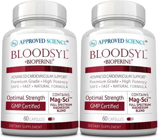 Dual Pack Approved Science Bloodsyl Capsules with Hawthorn Berry, Magnesium & BioPerine - Supports Blood Flow - Vegan - 120 Capsules