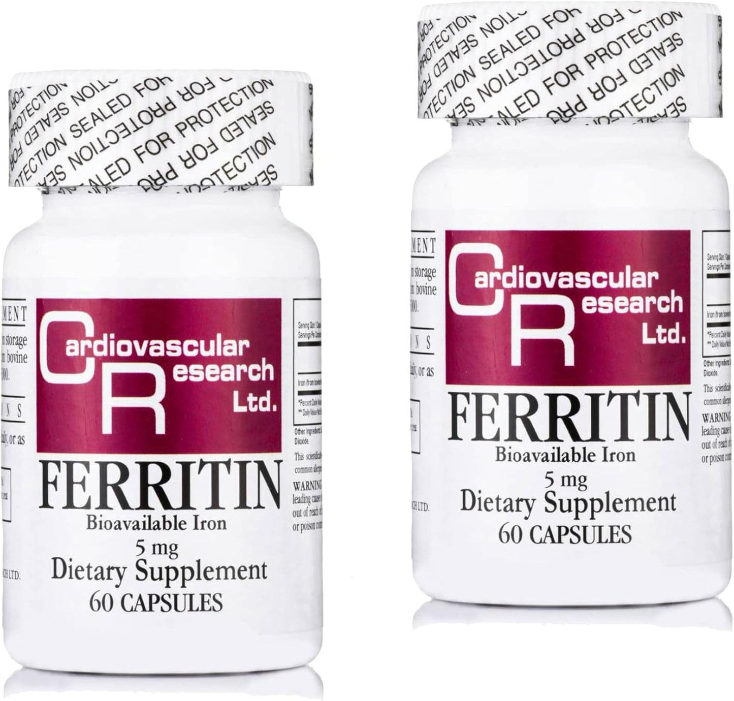 Dual Pack Cardiovascular Research Ferritin Iron Supplement 5mg - 120 Capsules for Men & Women - Save with 2 Pack