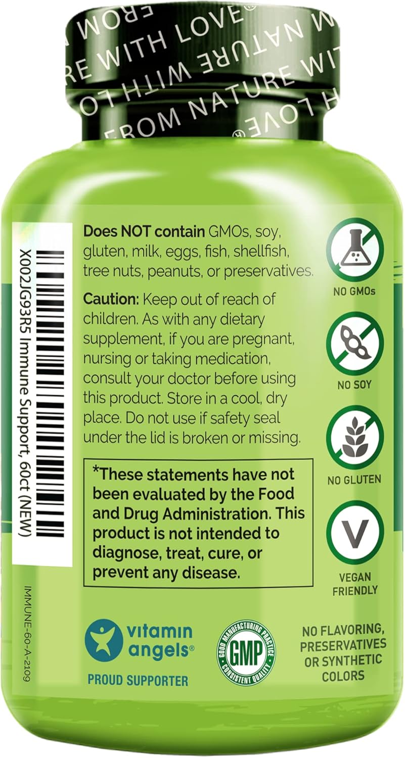 Dual Pack NATURELO Immune Support Capsules - Vitamin C, Elderberry, Zinc, Echinacea - Vegan Antioxidant, Herbal, Mineral Defense Boost - 120 Capsules