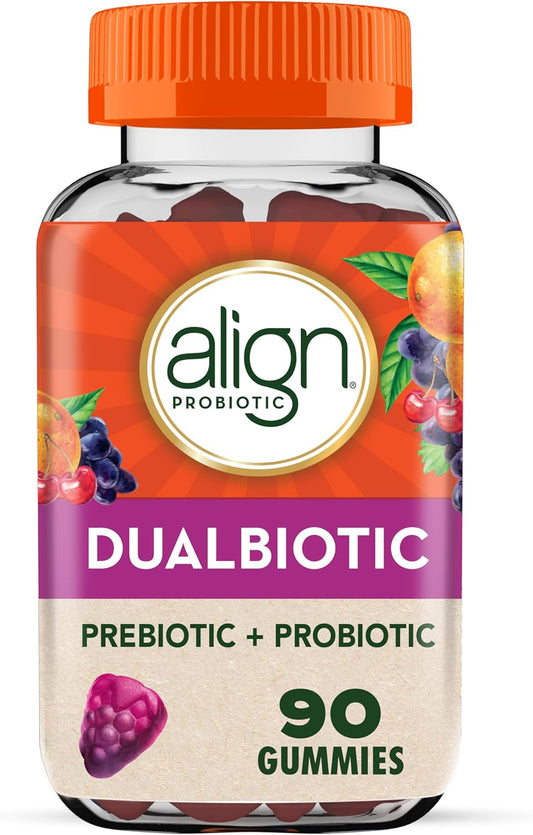 DualBiotic Prebiotic and Probiotic Gummies for Digestive Support, Natural Fruit Flavors, 90 Count for Men and Women