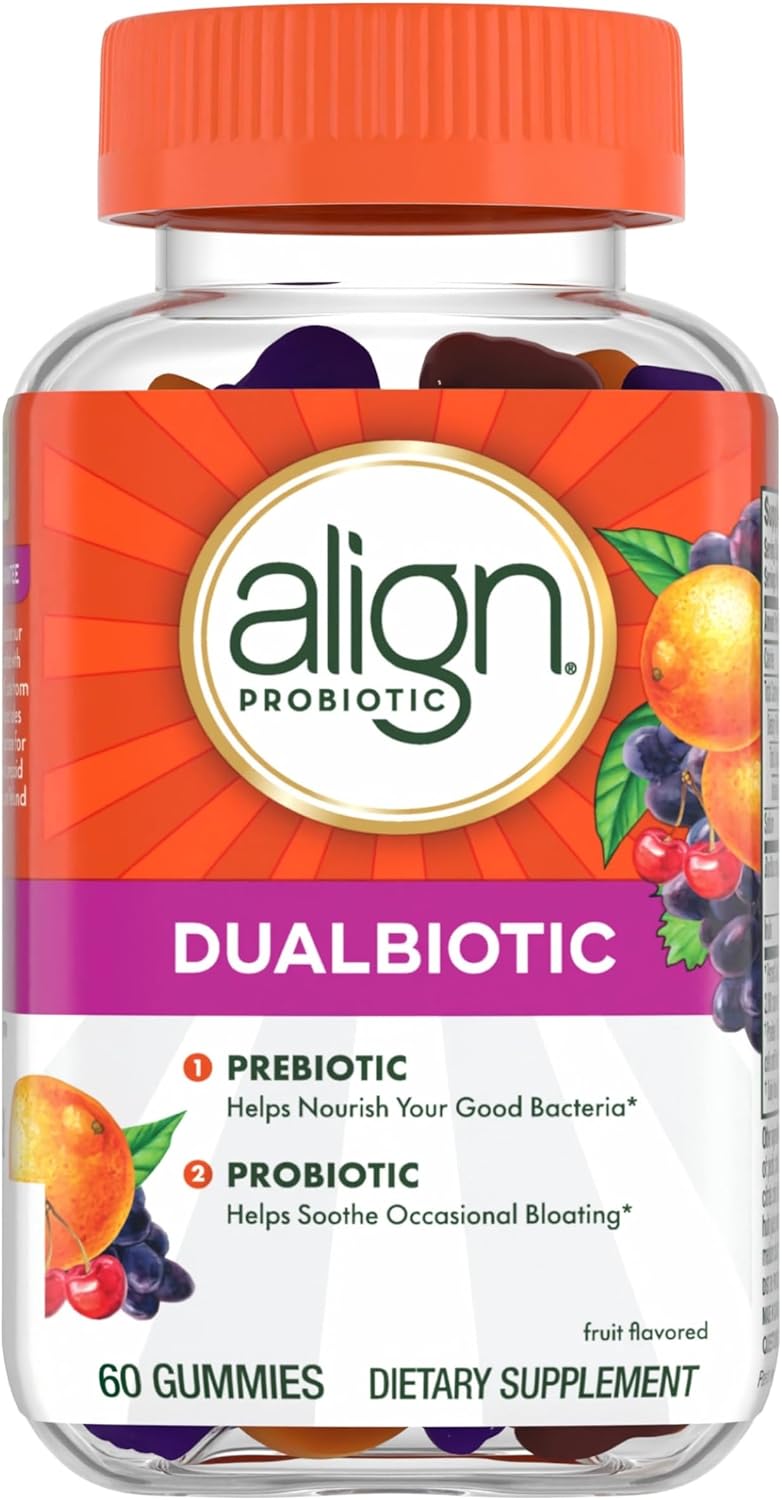 DualBiotic Prebiotic and Probiotic Gummies for Men and Women - Supports Digestive Health with Natural Fruit Flavors - 60 Count