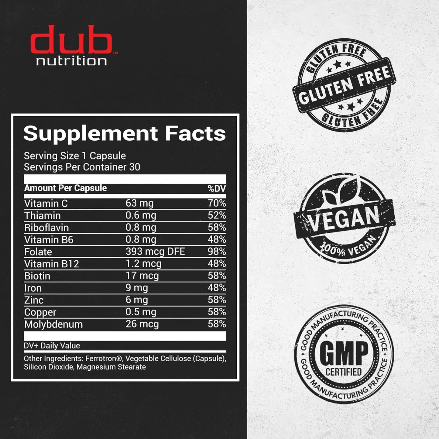 Dub Nutrition Iron Supplement - High Absorption, Gentle on Stomach - No Nausea, No Fillers - Clean Gelatin Capsules - Supports Daily Nutritional Needs - 30 Capsules