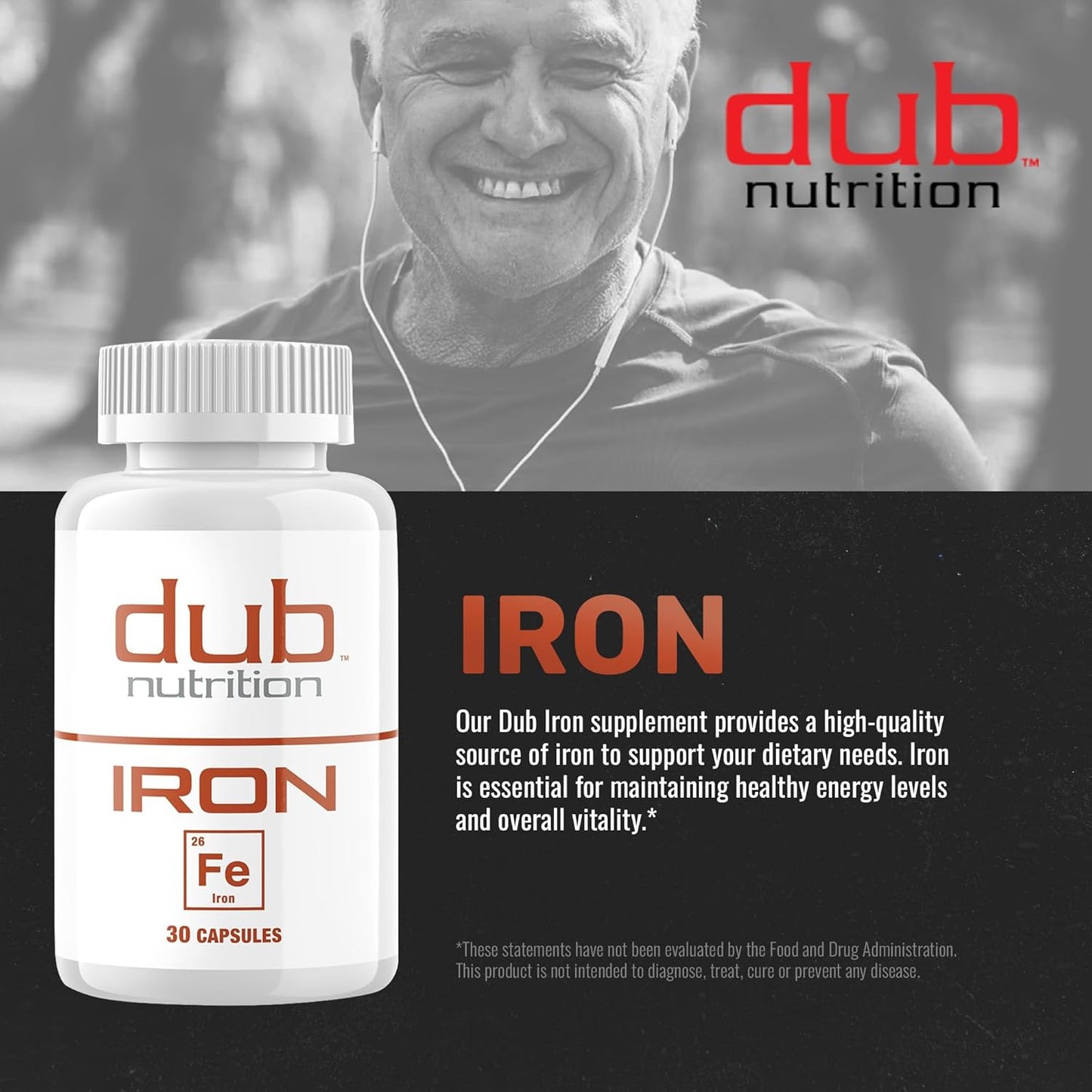 Dub Nutrition Iron Supplement - High Absorption, Gentle on Stomach - No Nausea, No Fillers - Clean Gelatin Capsules - Supports Daily Nutritional Needs - 30 Capsules
