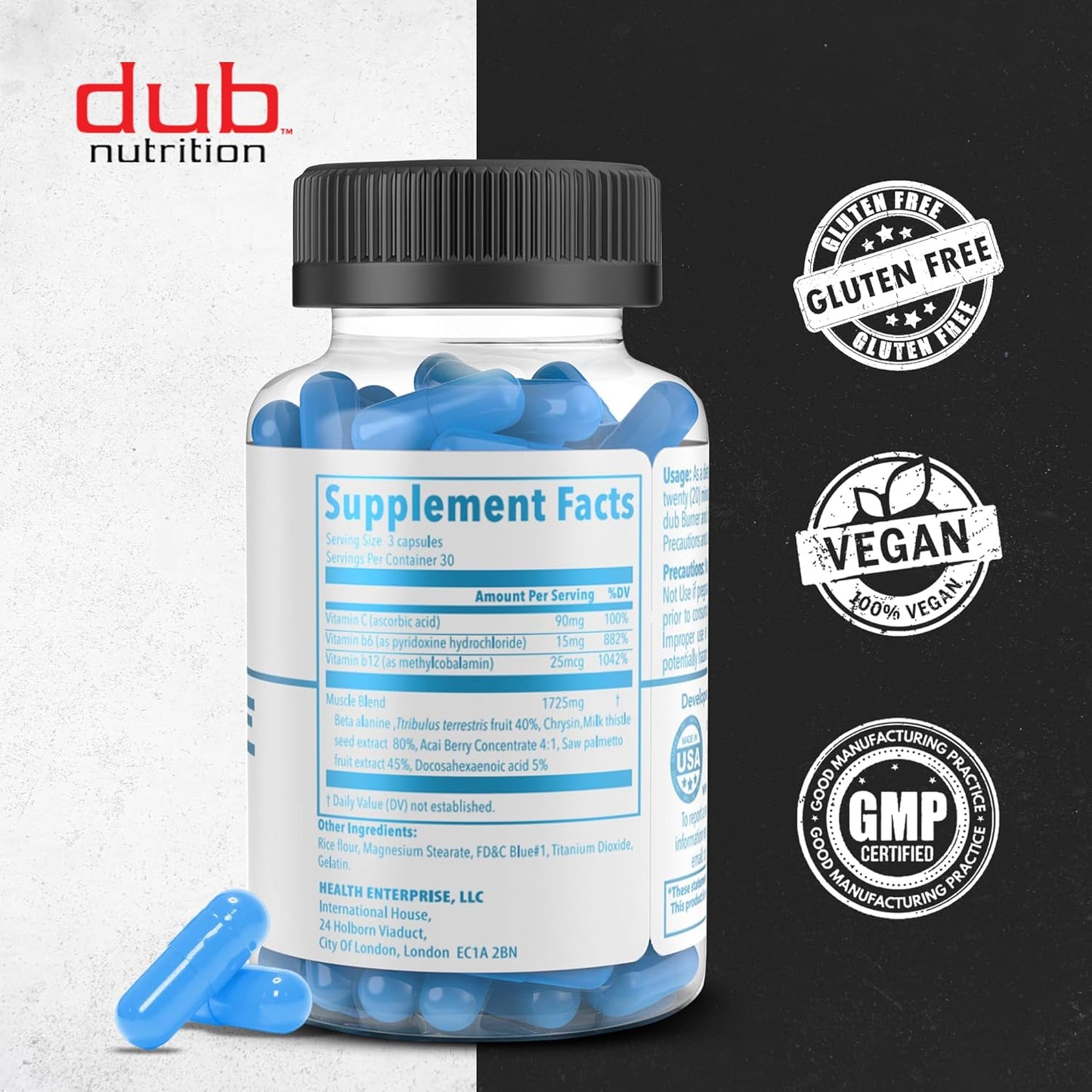 Dub Nutrition Muscle Supplement with Milk Thistle, Beta Alanine, Acai, Vitamins B6 & C - Supports Recovery, Strength, & Wellness - 90 Capsules