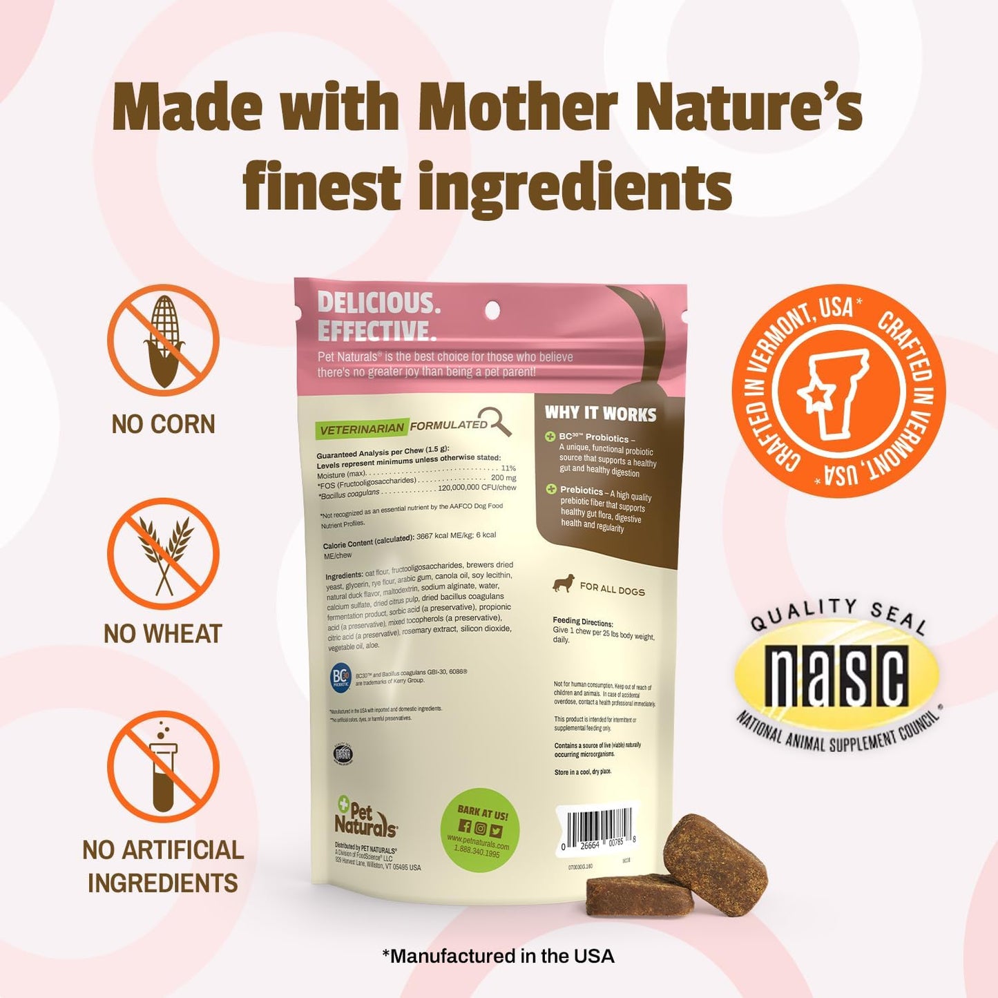 Duck Flavored Dog Probiotic Chews - 120M CFUs for Digestive and Immune Health, Diarrhea, Allergies.