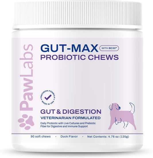 Duck Flavored Probiotic Chews for Dogs - Supports Digestive & Immune Health - Relieves Diarrhea, Constipation, Bloating - 90 Soft Chews
