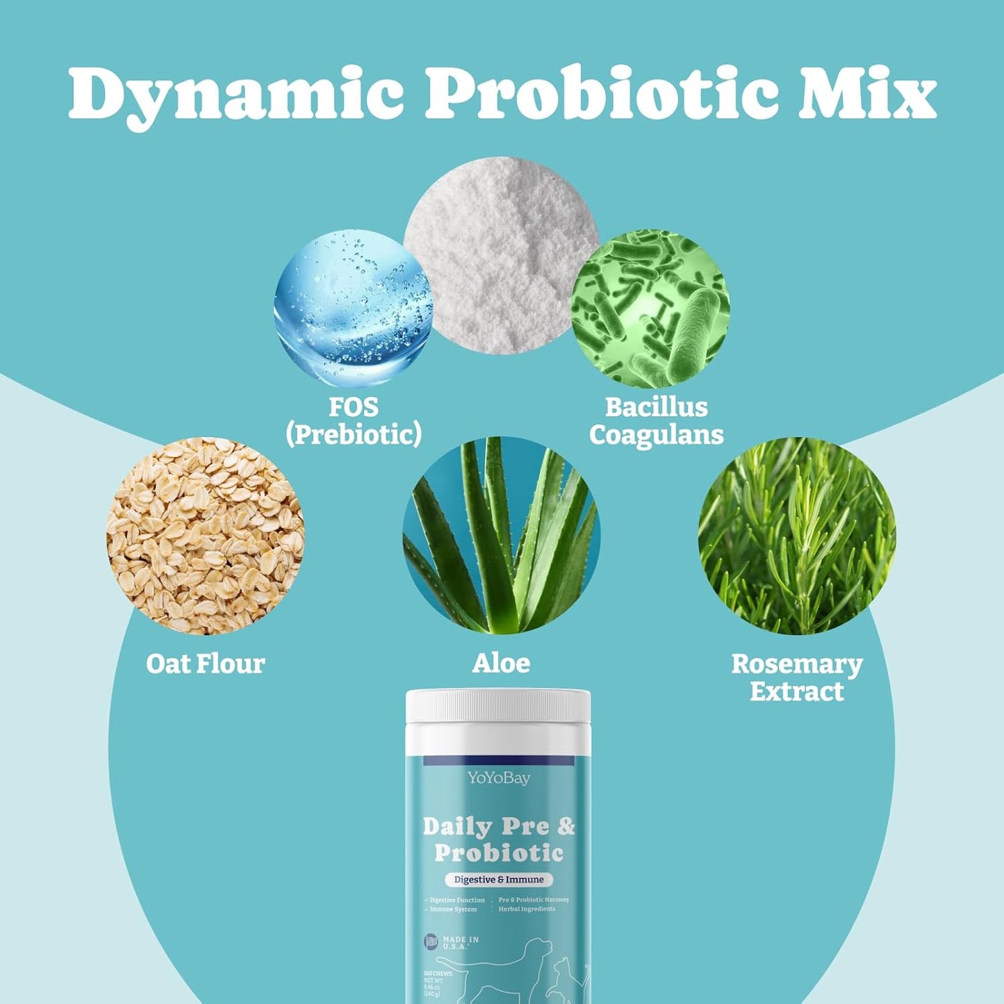 Duck Flavored Probiotics for Dogs, Daily Gut and Digestive Health Support, Immune System Boost, Skin & Coat Maintenance, 160 Soft Chews