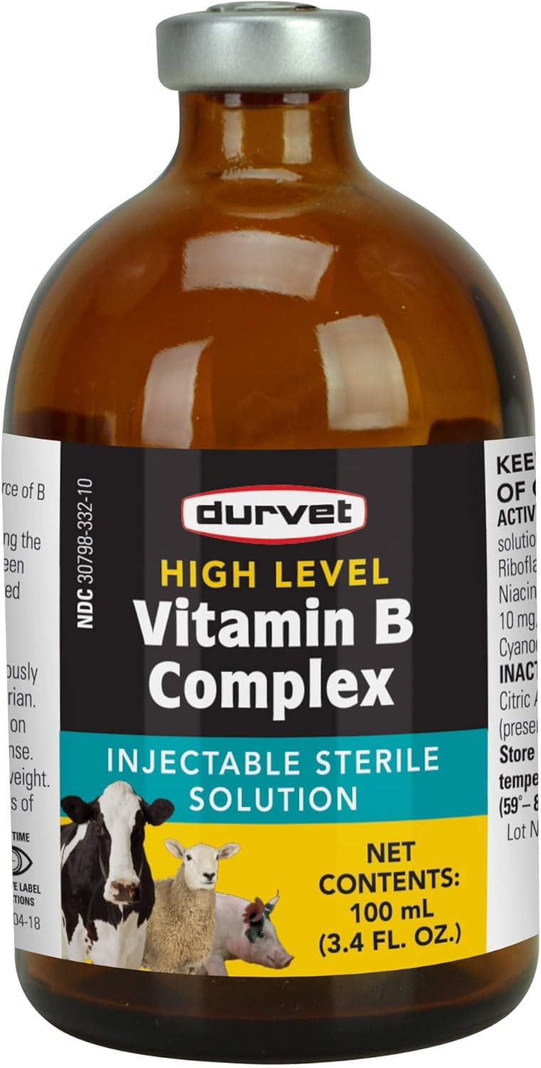 Durvet 100ml High Level Vitamin B Complex Injectable for Farming Livestock Care