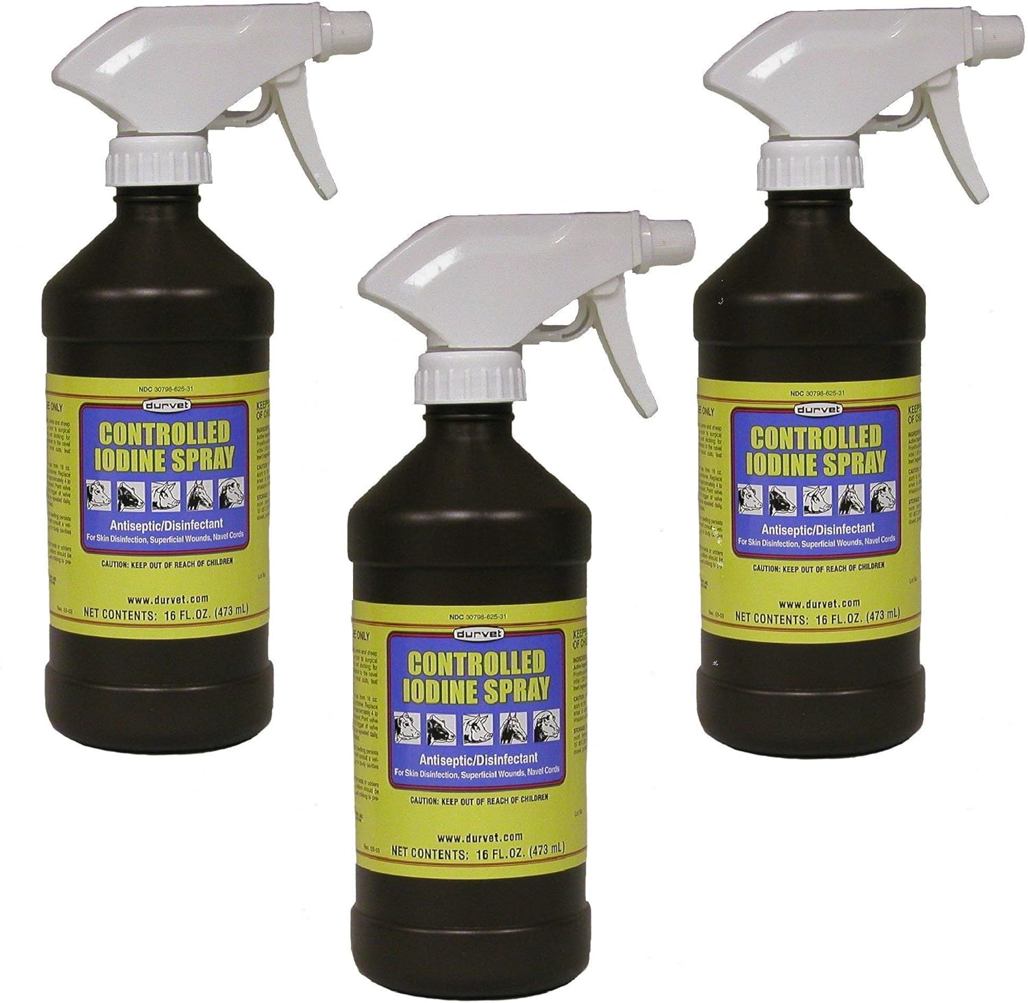 Durvet Controlled Iodine Spray 16-Ounce 3-Pack for Animal Wound Care