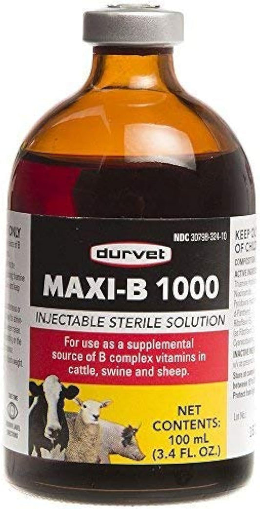 Durvet Maxi-B 1000 Vitamin B Complex Injection 100mL for Livestock