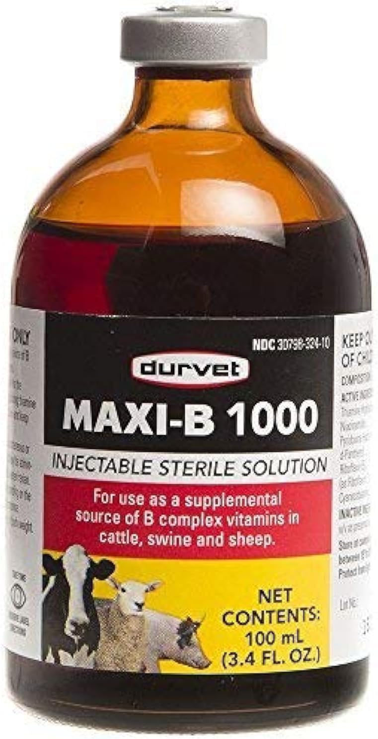 Durvet Maxi-B 1000 Vitamin B Complex Injection 100mL for Livestock