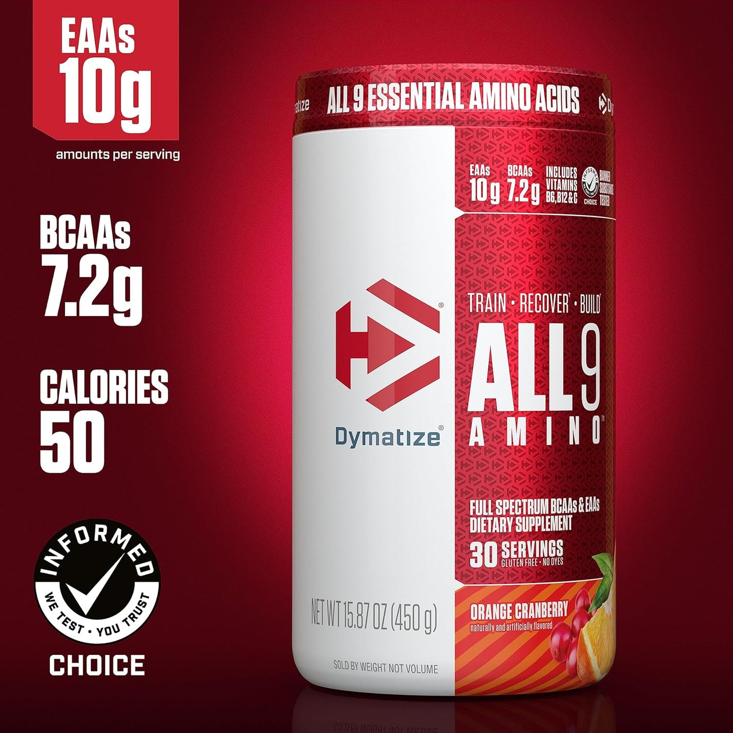 Dymatize All9 Amino Orange Cranberry: 30 Servings, 7.2g BCAAs, 10g Essential Amino Acids, Muscle Recovery