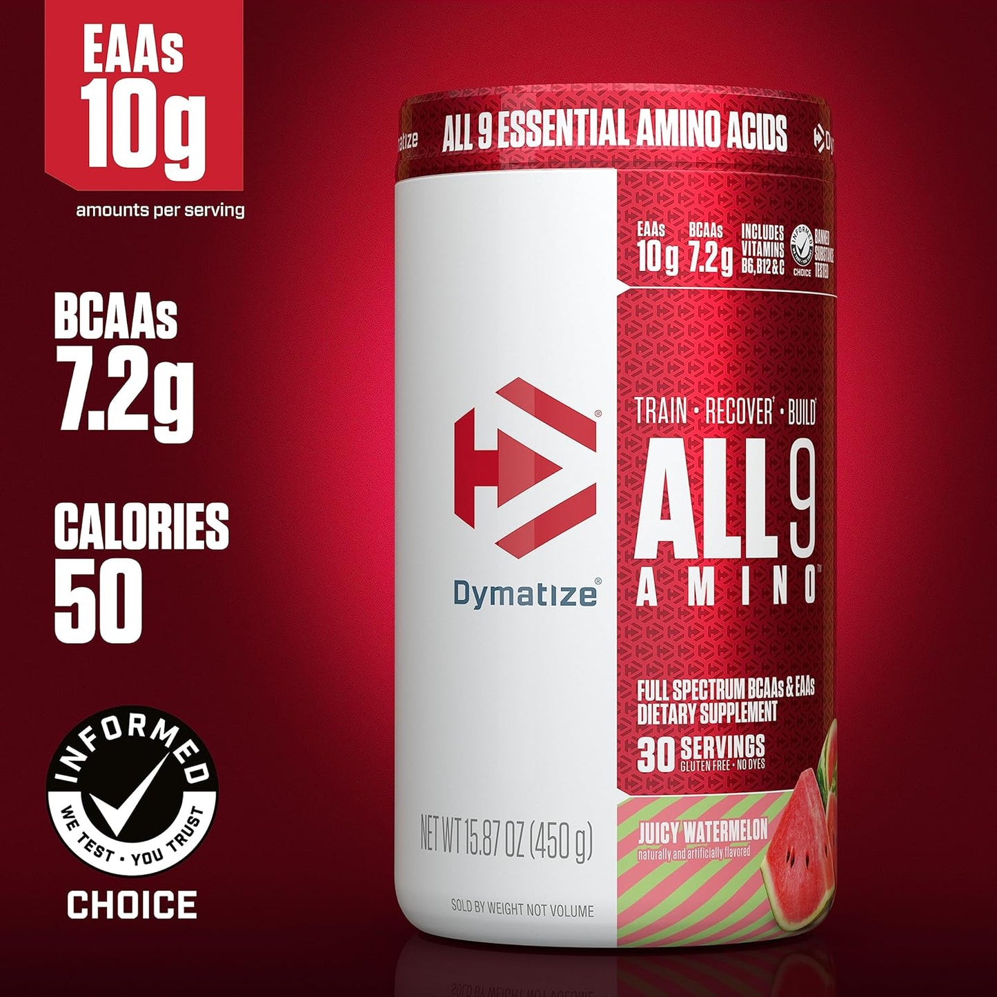Dymatize All9 Amino Watermelon Flavor: 7.2g BCAAs, 10g EAAs, 30 Servings, 15.87oz