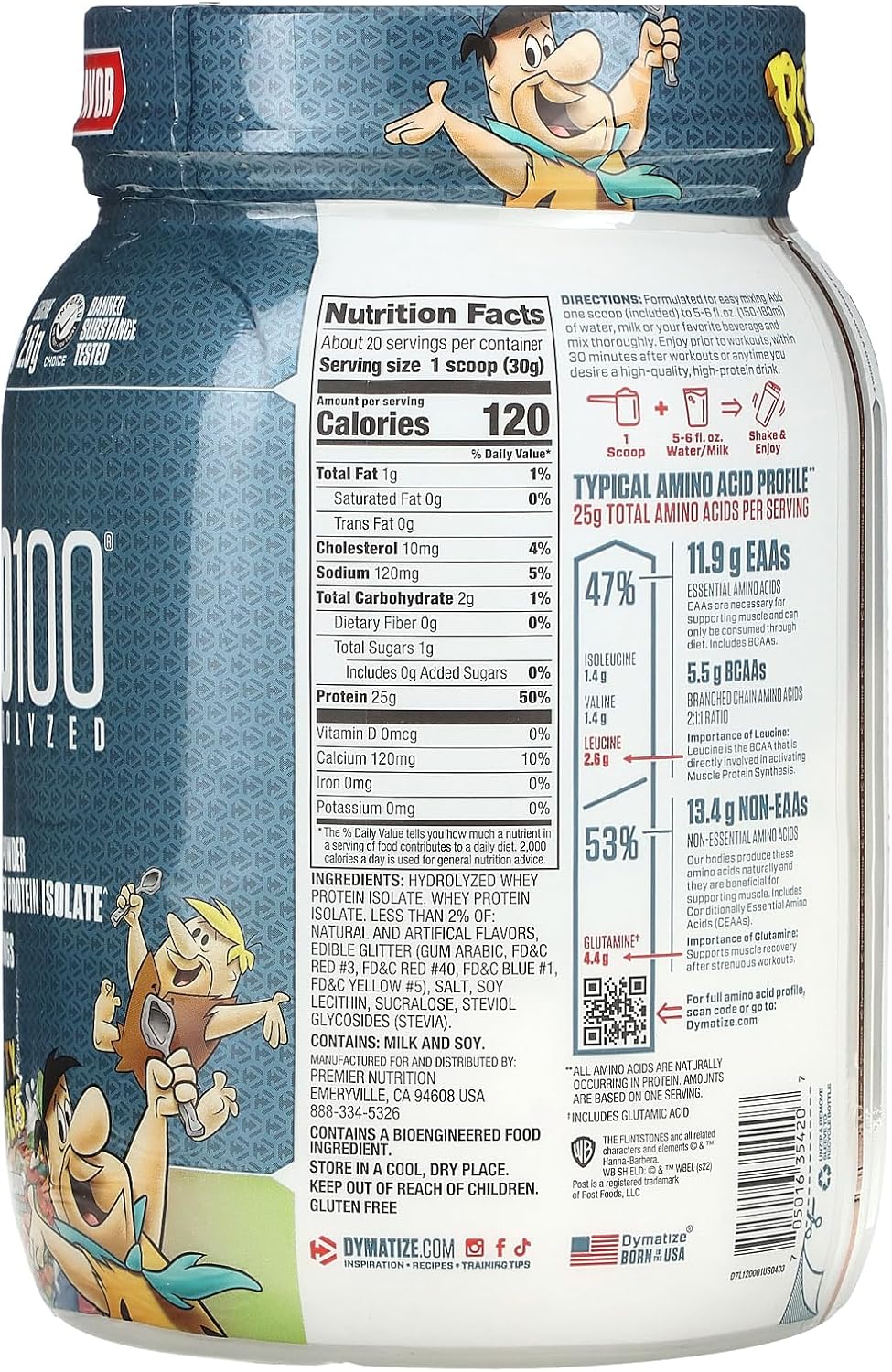 Dymatize ISO100 Whey Isolate Protein Powder - Fruity Pebbles Flavor, 25g Protein, 5.5g BCAAs, Gluten-Free - 20 Servings