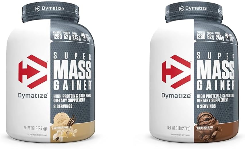 Dymatize Super Mass Gainer Protein Powder Bundle - 2 Pack, 6 lb, 52g Protein, 1280 Calories, Gourmet Vanilla & Chocolate
