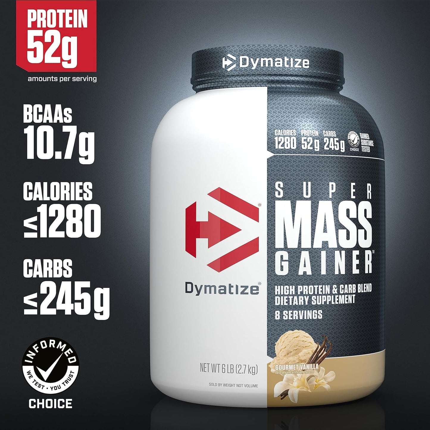 Dymatize Super Mass Gainer Protein Powder Bundle - 2 Pack, 6 lb, 52g Protein, 1280 Calories, Gourmet Vanilla & Chocolate