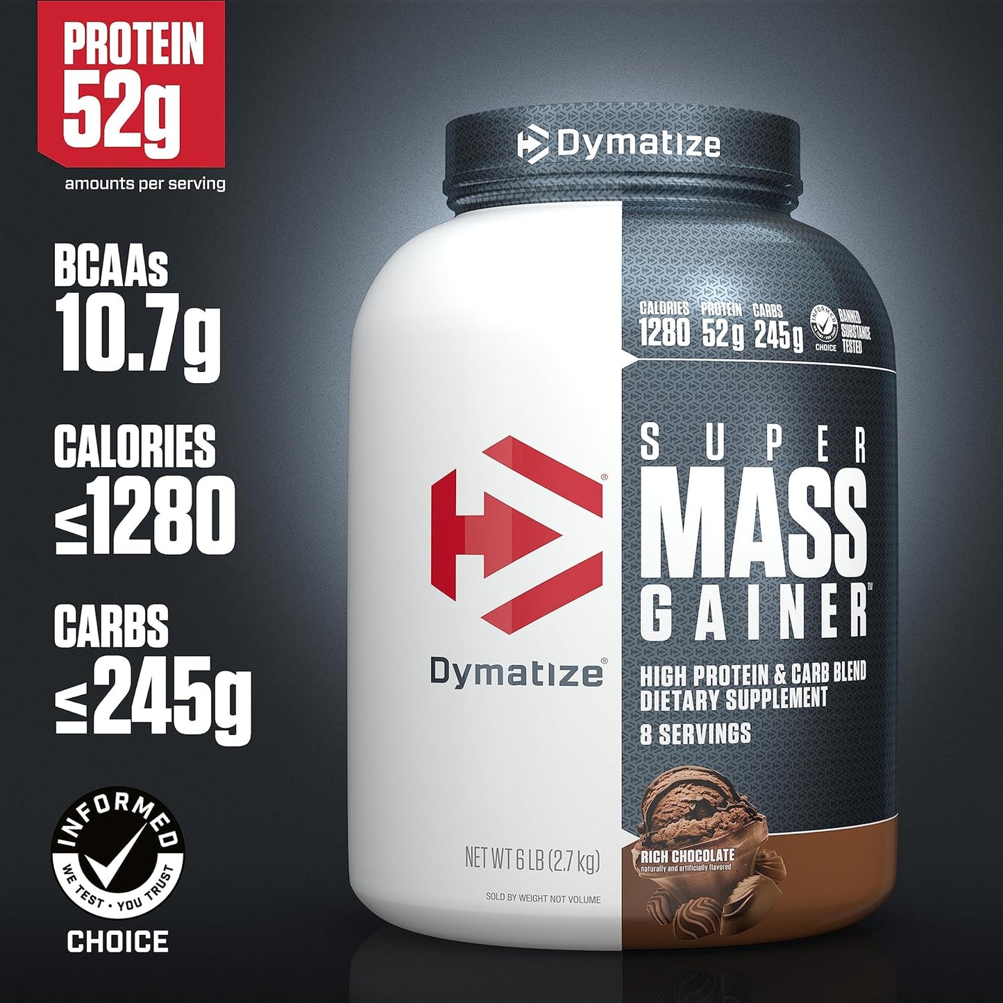 Dymatize Super Mass Gainer Protein Powder Bundle - 2 Pack, 6 lb, 52g Protein, 1280 Calories, Gourmet Vanilla & Chocolate
