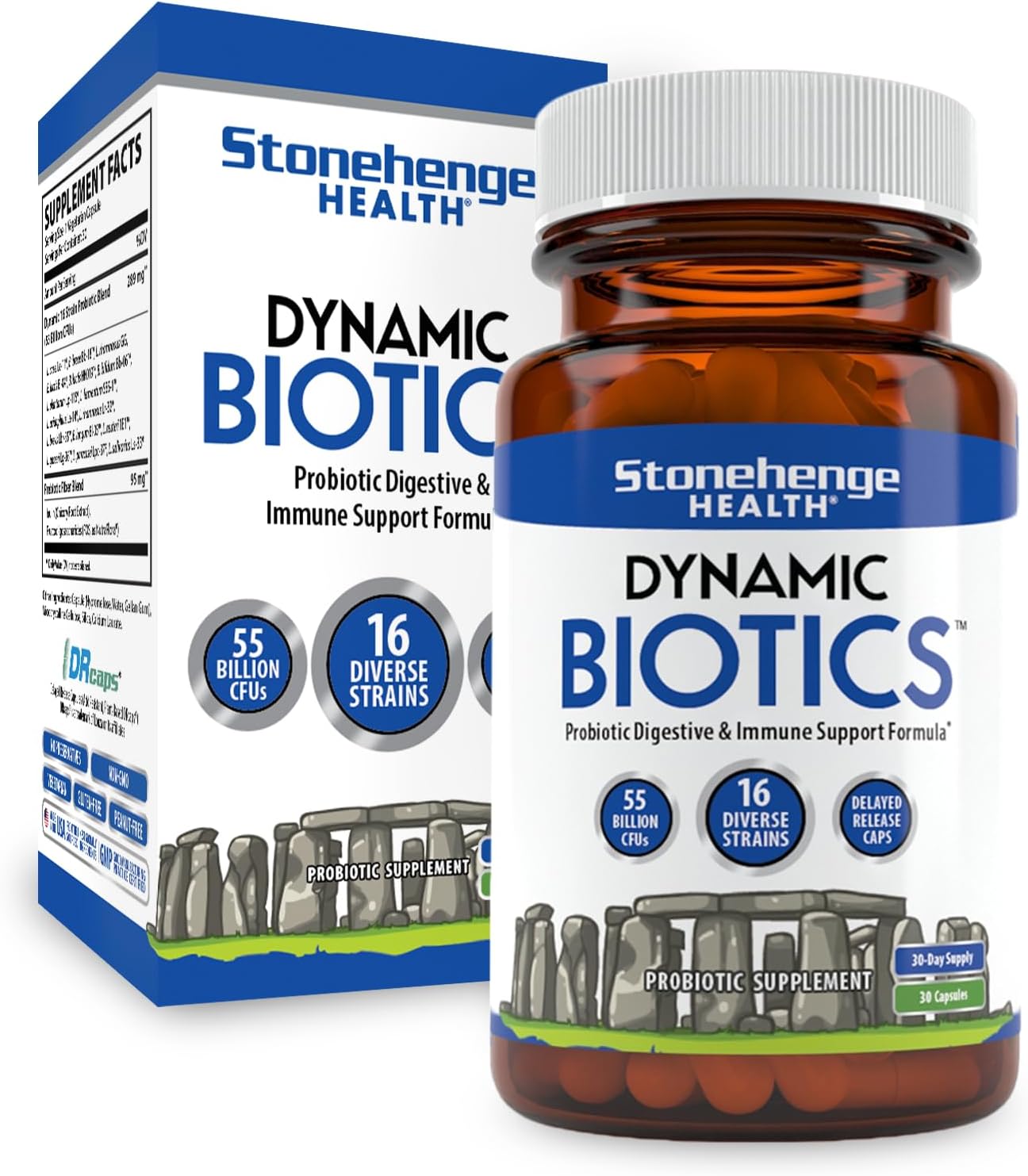 Dynamic Biotics Probiotic Supplement - 55 Billion CFU, 16 Strains, Prebiotic, Shelf Stable, Non-GMO Veggie Capsule