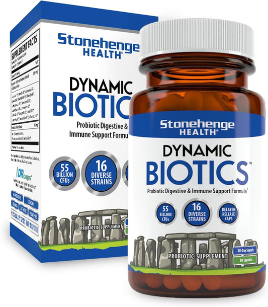 Dynamic Biotics Probiotic Supplement - 55 Billion CFU, 16 Strains, Prebiotic, Shelf Stable, Non-GMO Veggie Capsule