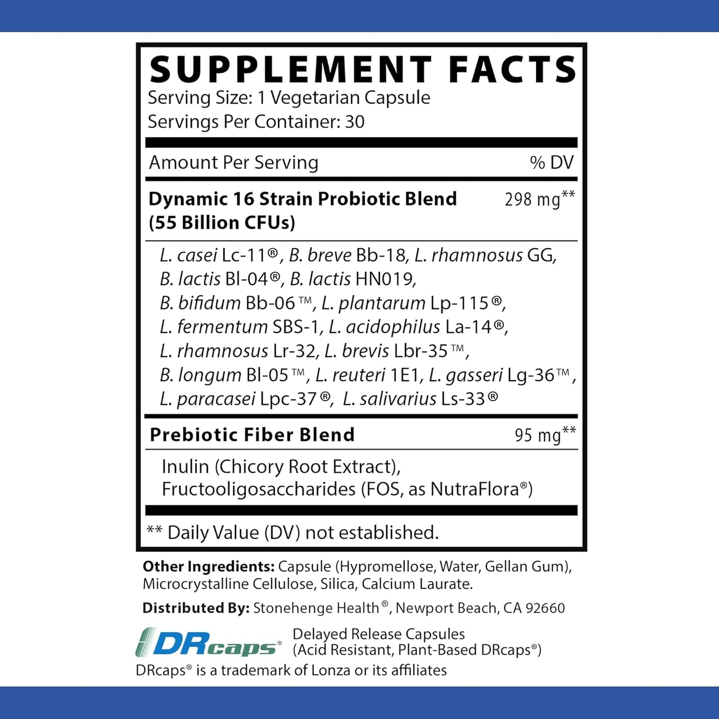 Dynamic Biotics Probiotic Supplement - 55 Billion CFU, 16 Strains, Prebiotic, Shelf Stable, Non-GMO Veggie Capsule
