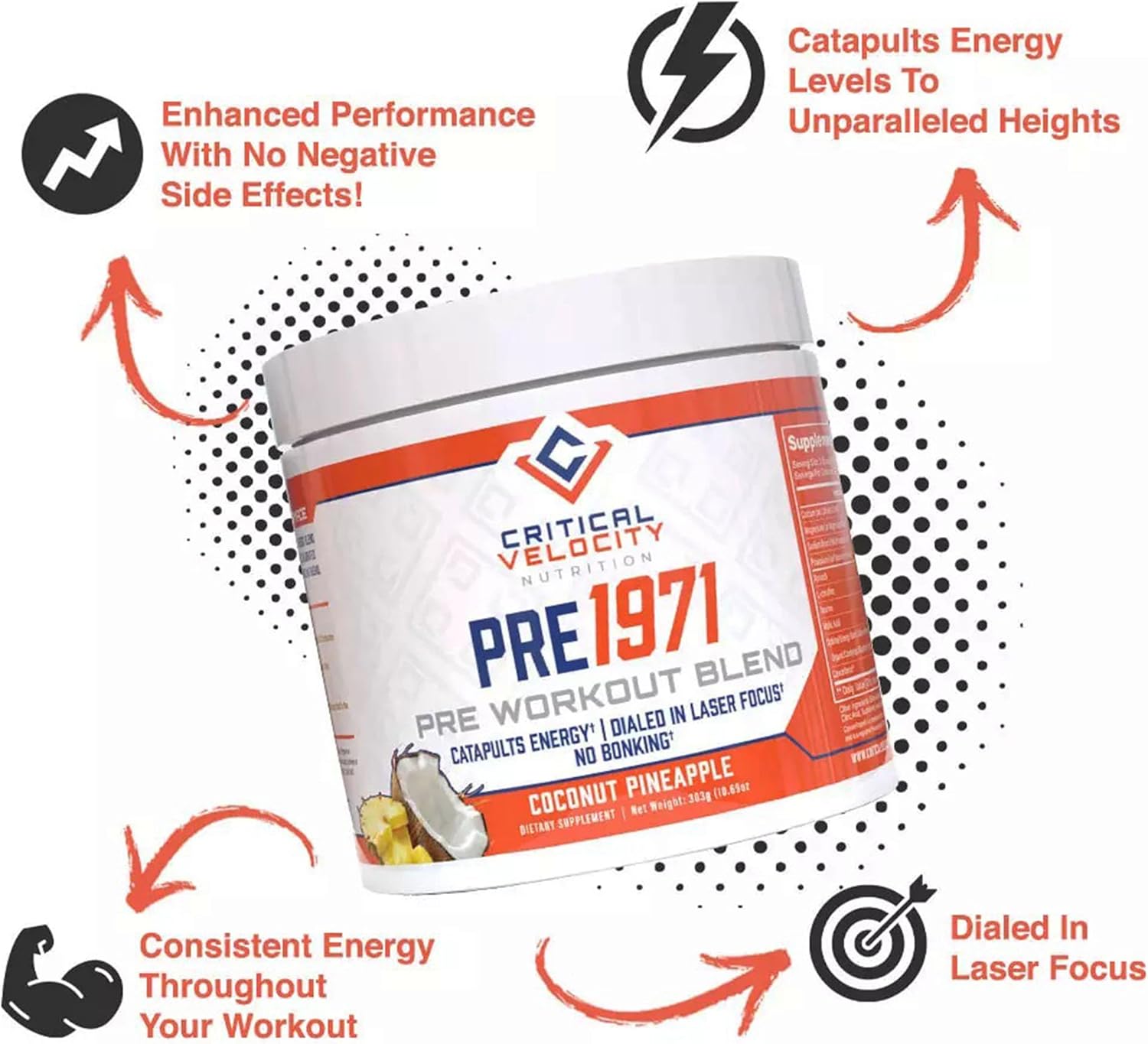 Dynamic Blend Pre-Workout Supplement for Enhanced Energy, Focus, and Endurance - Coconut Pineapple Flavor - 30 Servings