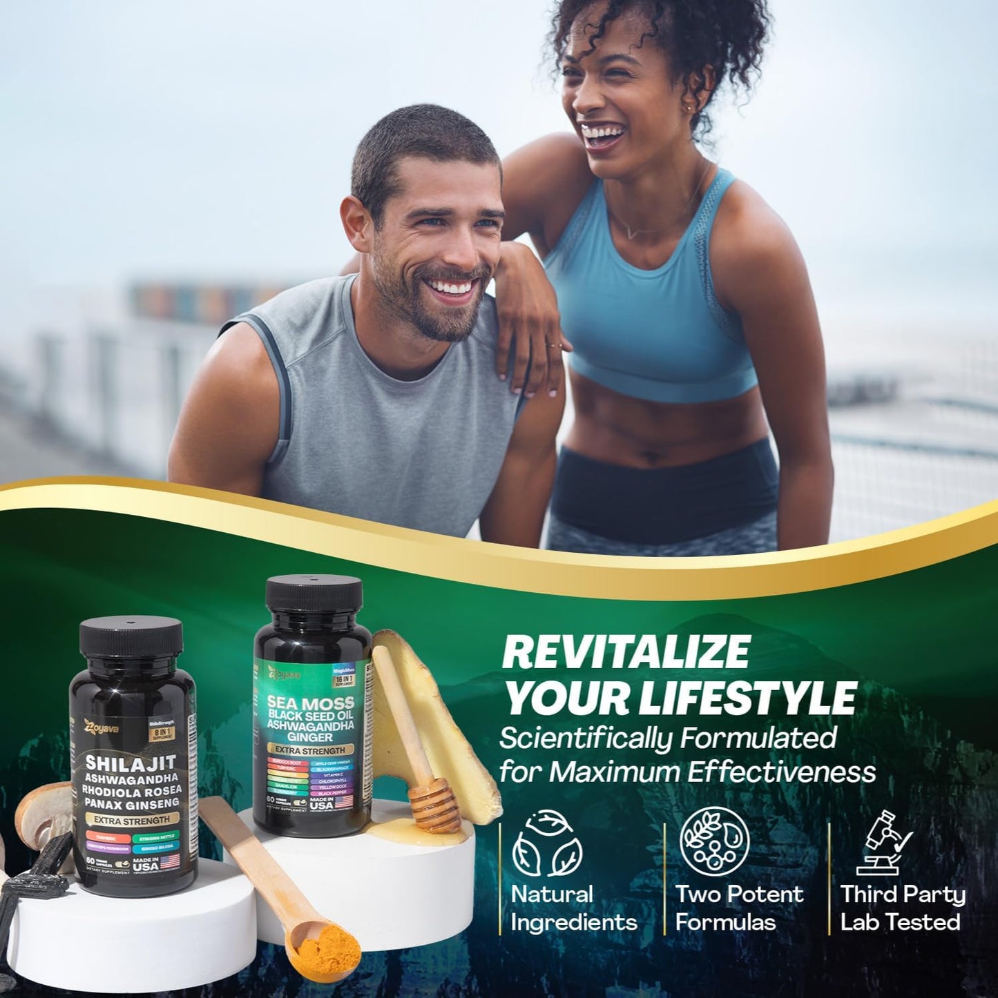 Dynamic Vitality Bundle - Sea Moss, Black Seed Oil, Ashwagandha, Ginger, Shilajit, Rhodiola Rosea, Panax Ginseng - 60 Count - High Potency Supplements