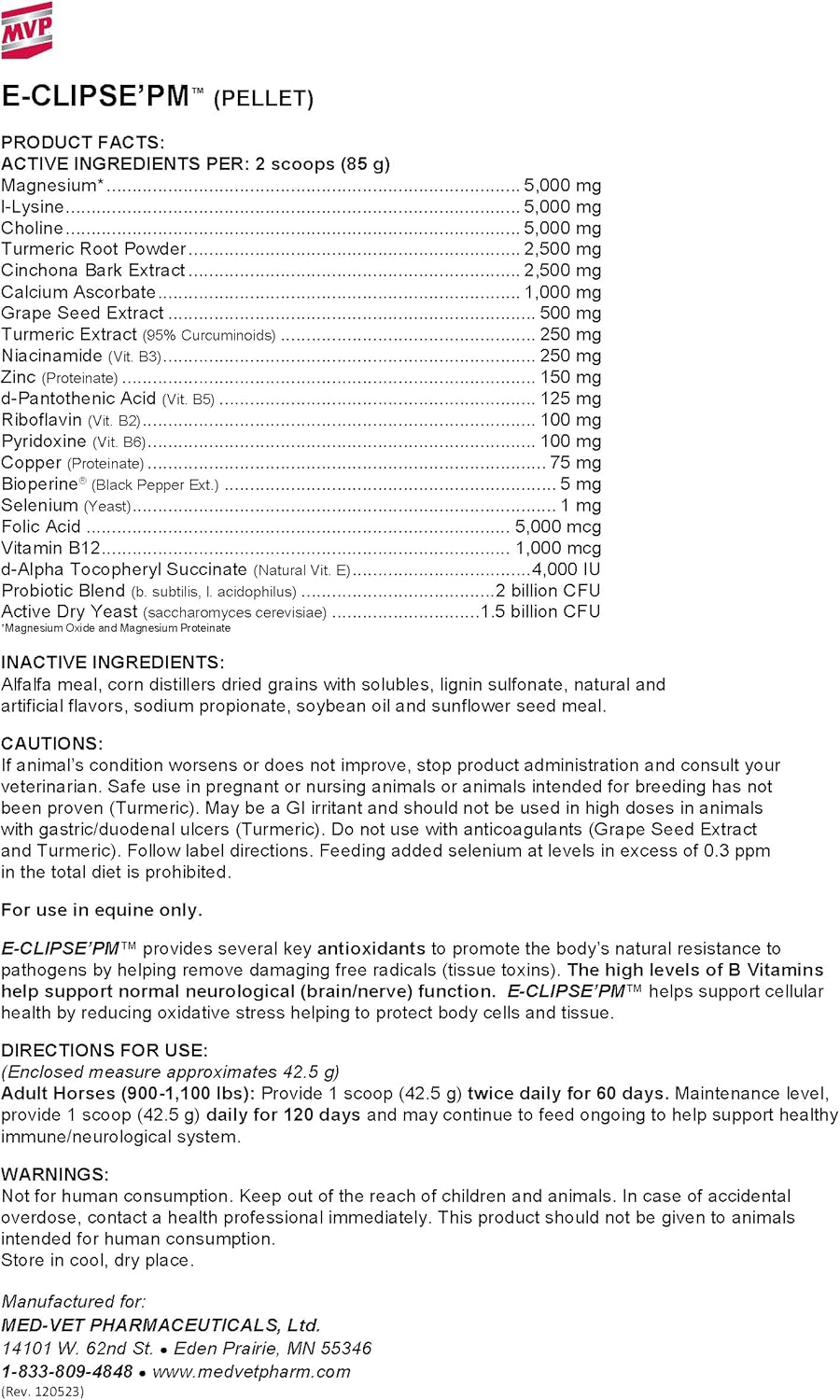 E-Clipse PM Neurologic Health and Immune Support Supplement for Horses - 12 lb