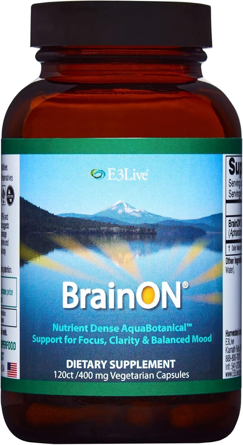 E3LIVE BrainON - 120 Count Mood Balance & Focus Wild-Harvested AFA Extract
