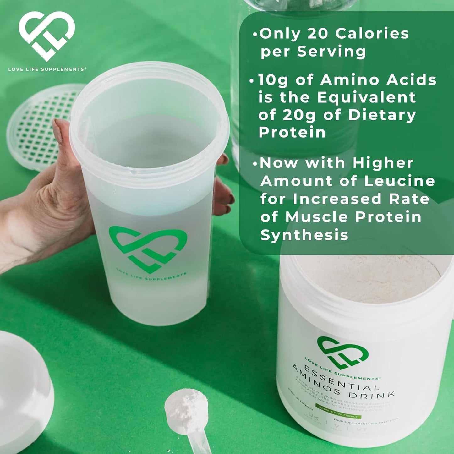 EAA Amino Acids Powder with BCAA's and Leucine, Apple & Kiwi Flavour - 348g (60 Servings)