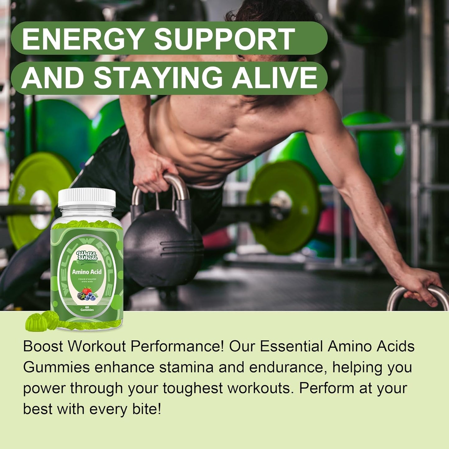 EAA Gummies for Energy Support - Essential Amino Acid Supplements for Women and Men - Mixed Berry Flavor - 30 Servings