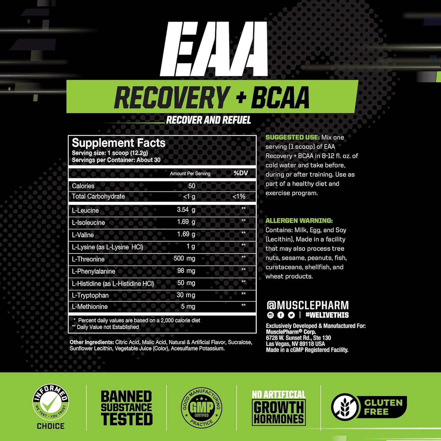 EAA Recovery + BCAAs Powder for Post Workout, Energy Supplement with BCAAs for Men & Women, Watermelon Flavor - 30 Servings