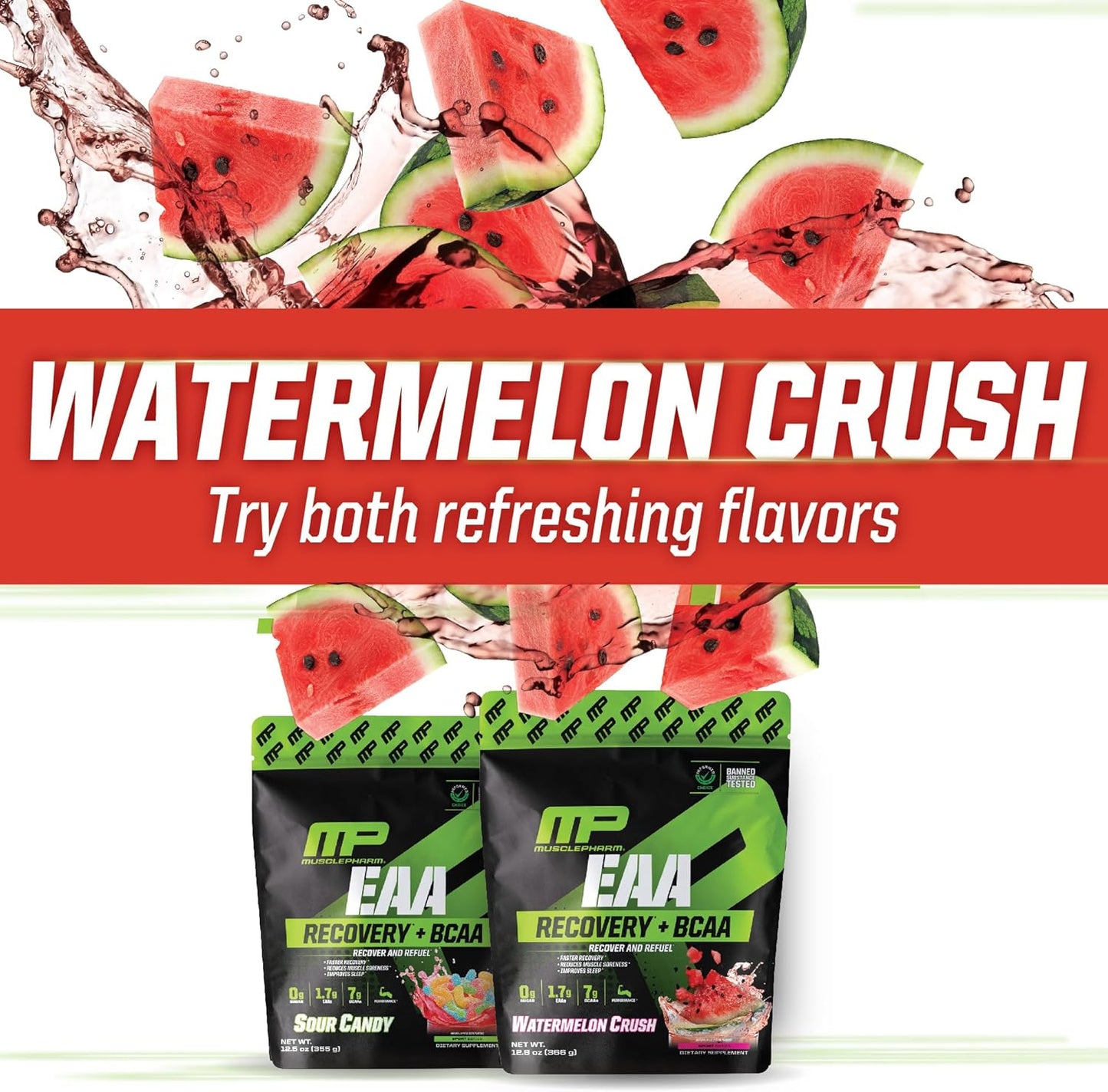 EAA Recovery + BCAAs Powder for Post Workout, Energy Supplement with BCAAs for Men & Women, Watermelon Flavor - 30 Servings