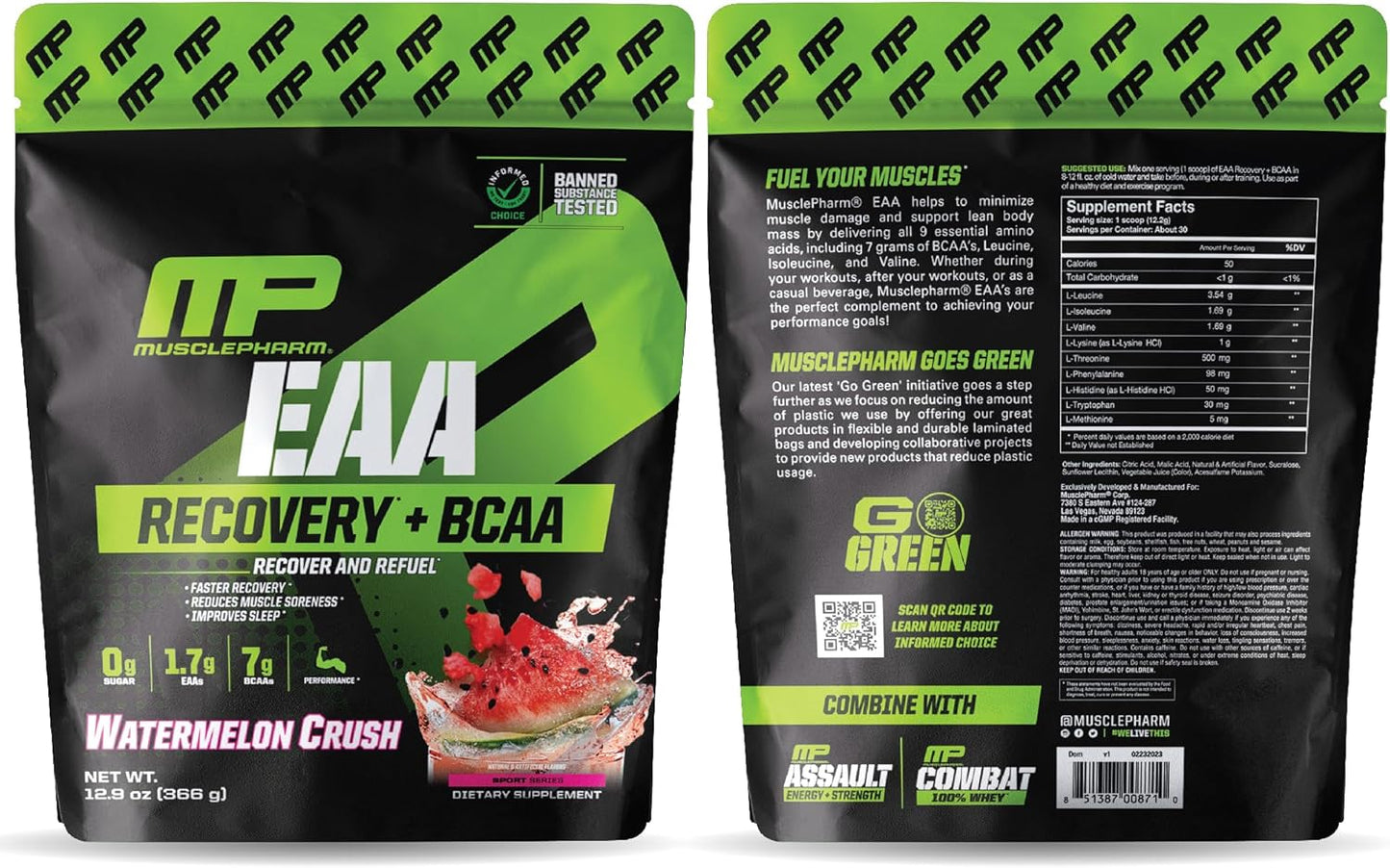 EAA Recovery + BCAAs Powder for Post Workout, Energy Supplement with BCAAs for Men & Women, Watermelon Flavor - 30 Servings