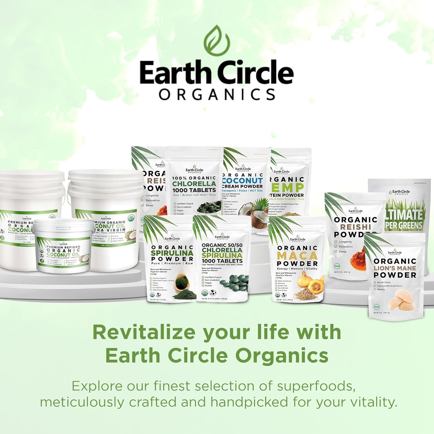 Earth Circle Organics Spirulina Powder - Raw Vegan Protein Superfood, High in Amino Acids - 8 Ounce (2 Pack)