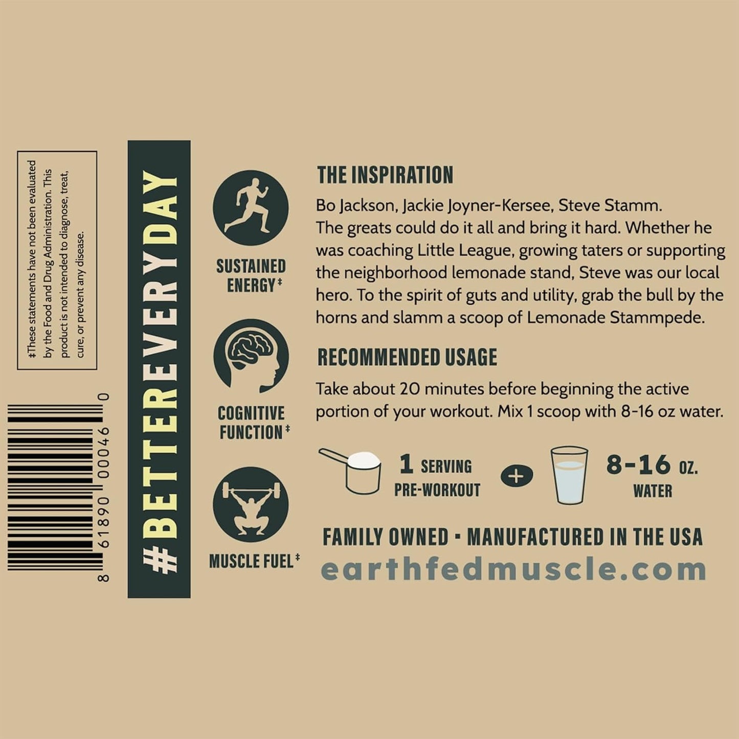 Earth Fed Muscle Stampede Lemonade Pre Workout - Energy Boosting Formula with Beta Alanine, Caffeine, Citrulline Malate, Taurine, Tyrosine - Soy, Gluten, and Sugar Free - Keto Friendly - 26 Servings