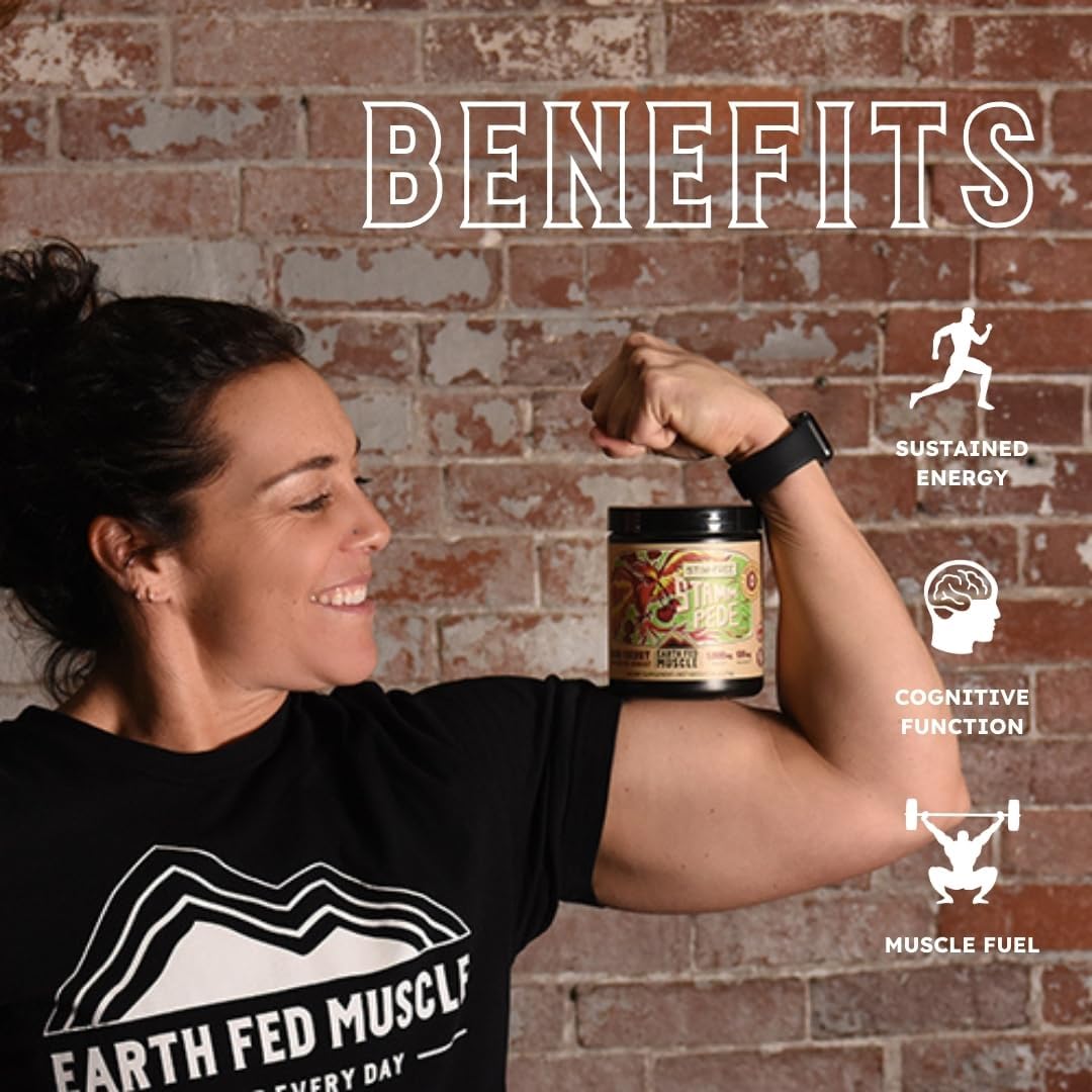 Earth Fed Muscle Stimulant-Free Stammpede Pre Workout - Sour Cherry Flavor - Enhances Energy, Endurance, and Focus with Lion's Mane and Taurine - Vegan, Soy-Free, Gluten-Free - 30 Servings
