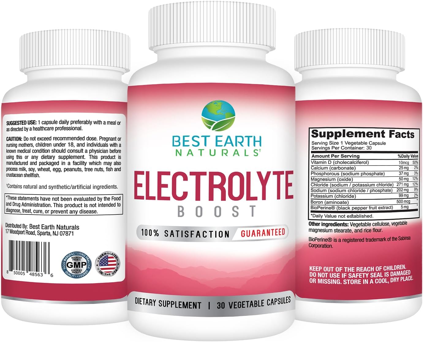 Earth Naturals Electrolyte Balance Support Supplement - Vitamin D, Calcium, Magnesium, Sodium, Potassium, Boron - 30 ct. Capsules