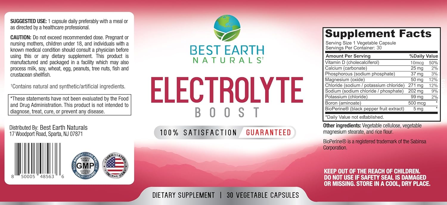 Earth Naturals Electrolyte Balance Support Supplement - Vitamin D, Calcium, Magnesium, Sodium, Potassium, Boron - 30 ct. Capsules