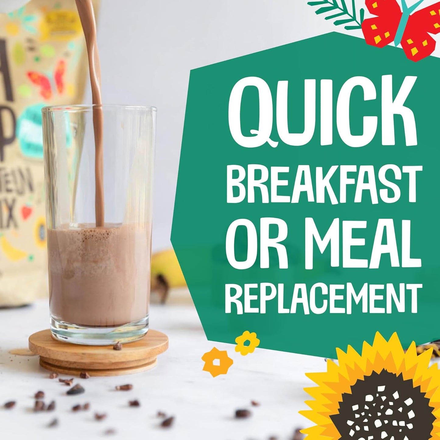 EarthChimp Organic Vegan Protein Powder with Probiotics - Non GMO, Dairy Free, Plant Based Protein for Women and Men - Gluten Free - 52 Servings, 64 Oz (Plain & Unsweetened)