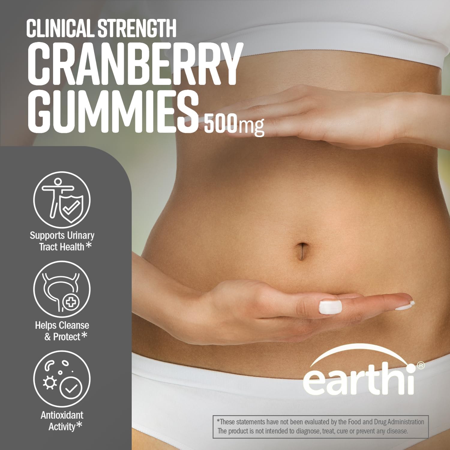 Earthi Clinical Strength Cranberry Gummies 500mg - Support Urinary Tract Health for Women & Men - Antioxidant Superfood to Cleanse & Protect - Cran d'Or Cranberry Powder Supplement (60 Gummies)