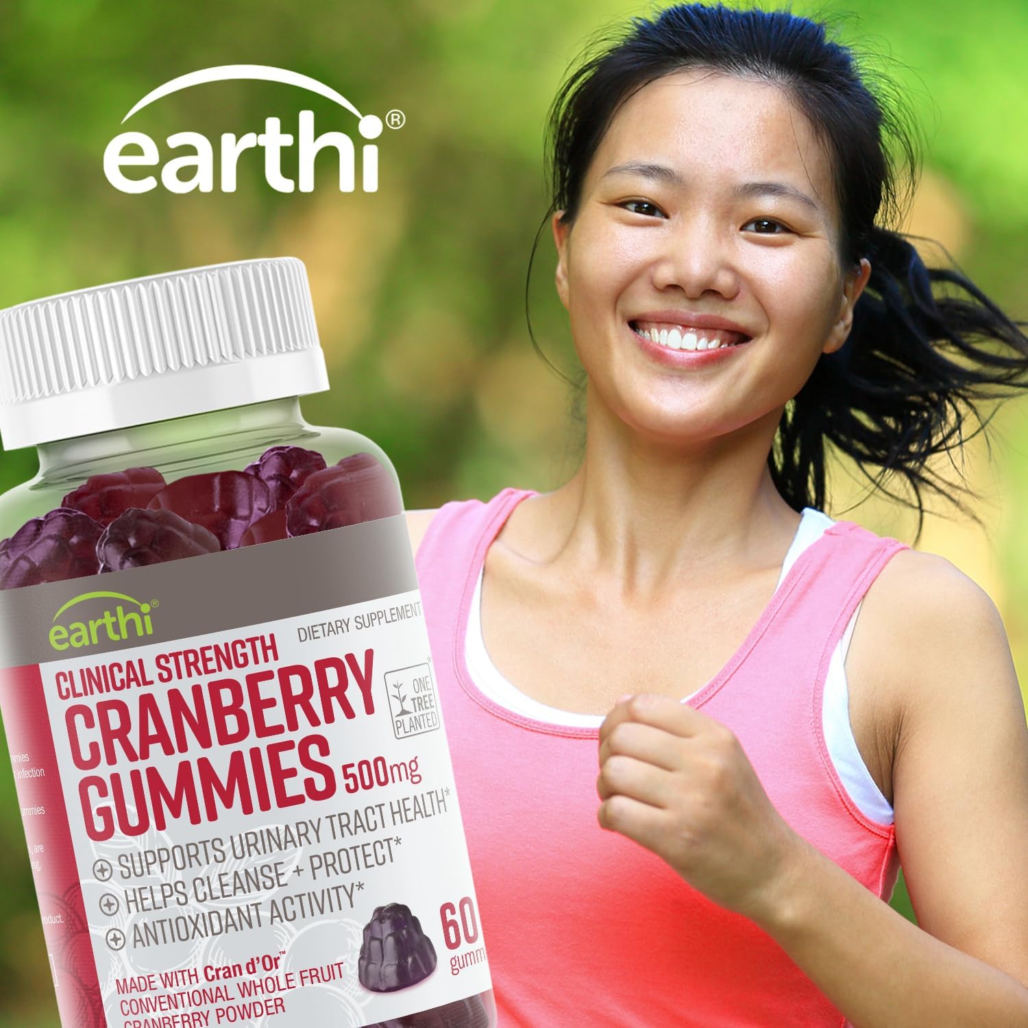 Earthi Clinical Strength Cranberry Gummies 500mg - Support Urinary Tract Health for Women & Men - Antioxidant Superfood to Cleanse & Protect - Cran d'Or Cranberry Powder Supplement (60 Gummies)